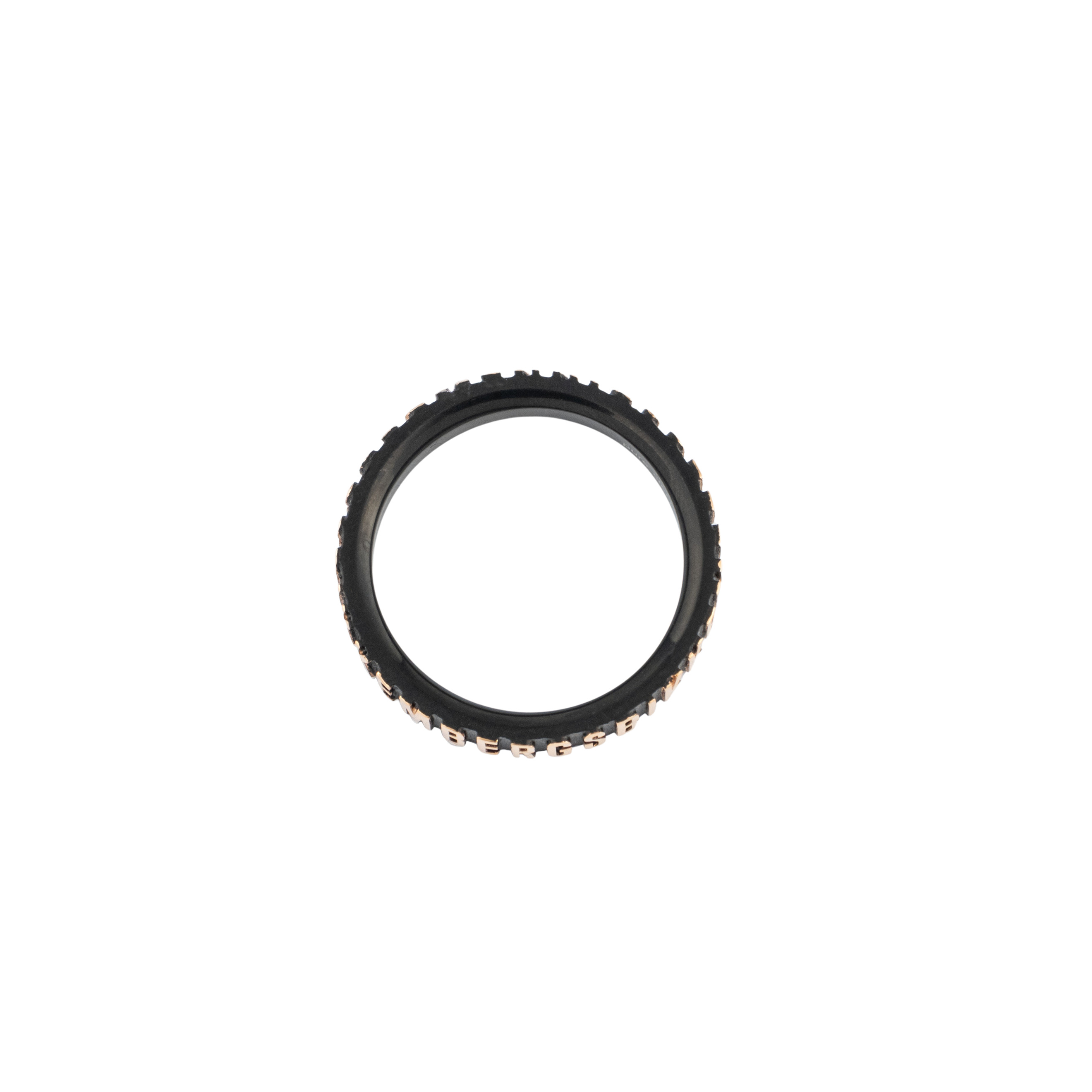 Black stainless steel ring with pink and gold letters