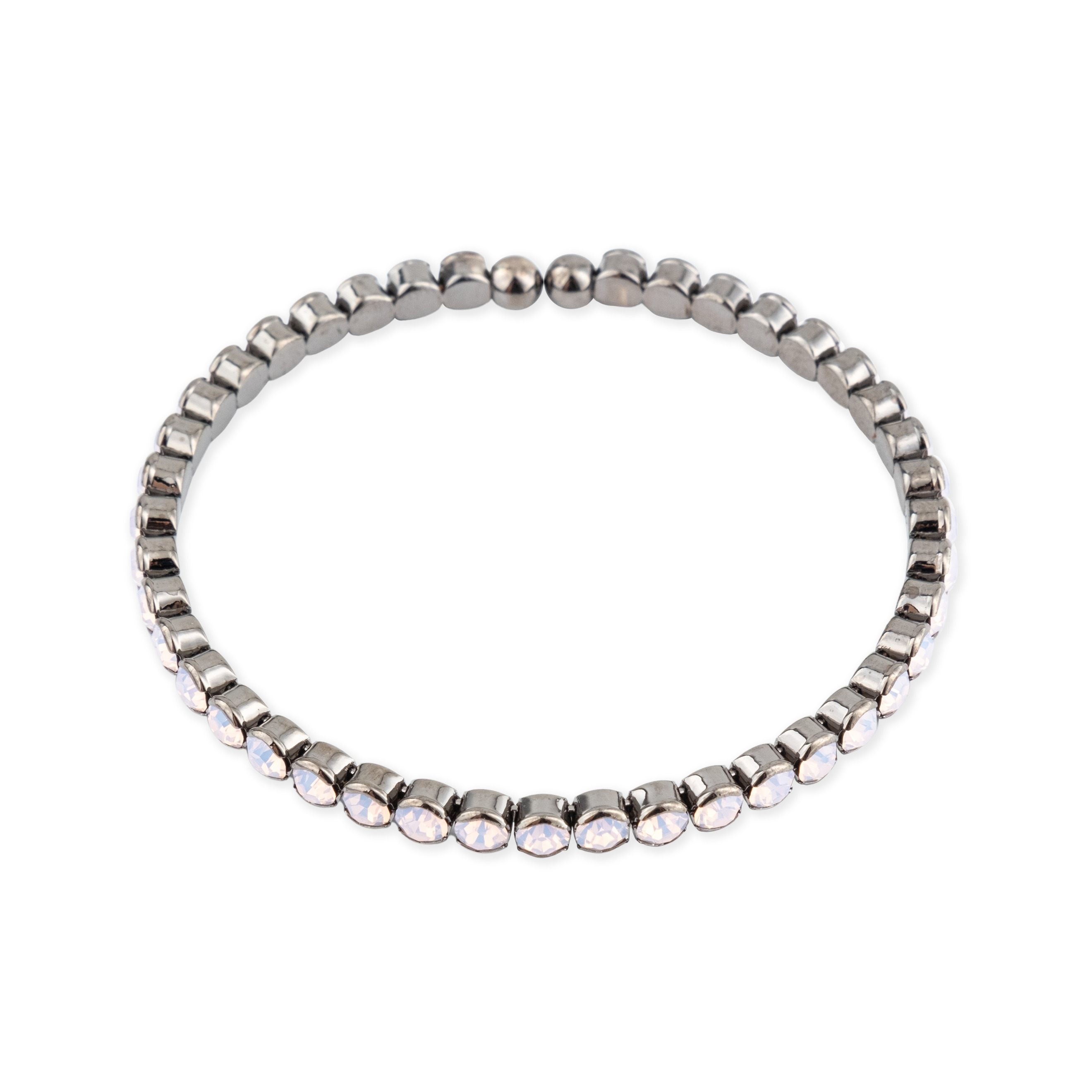 Silver open bracelet with pink crystals
