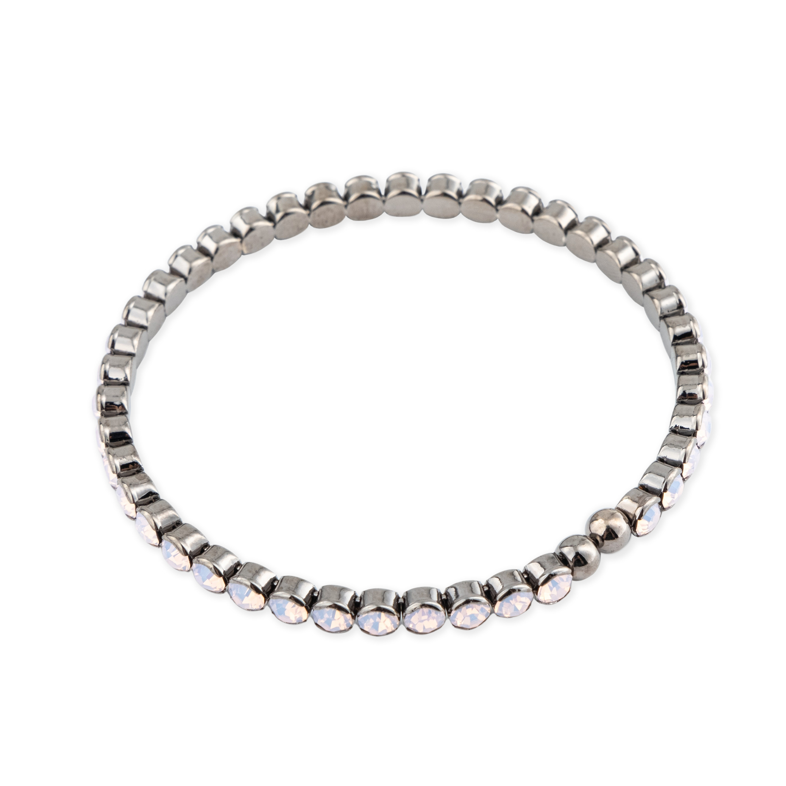 Silver open bracelet with pink crystals