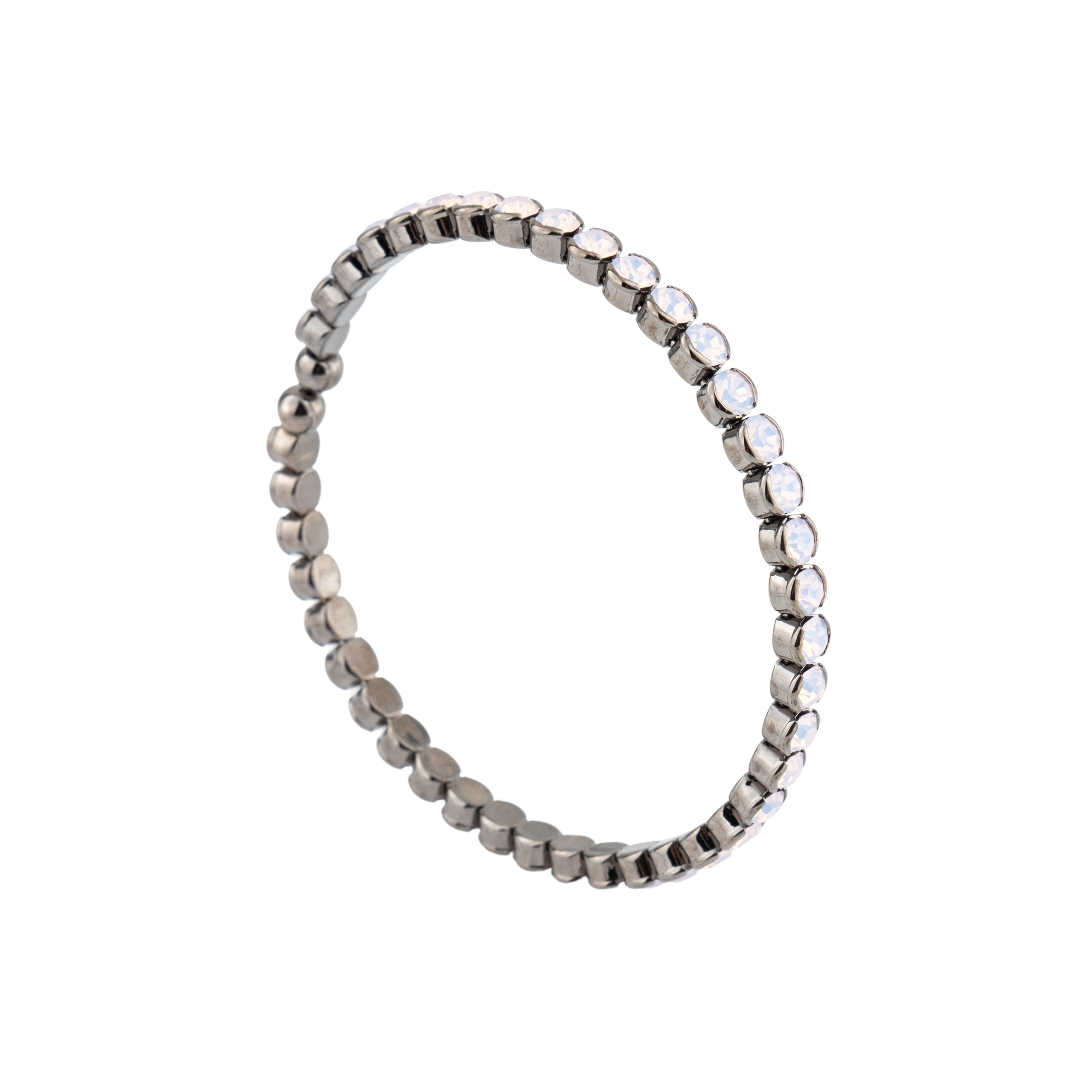 Silver open bracelet with pink crystals