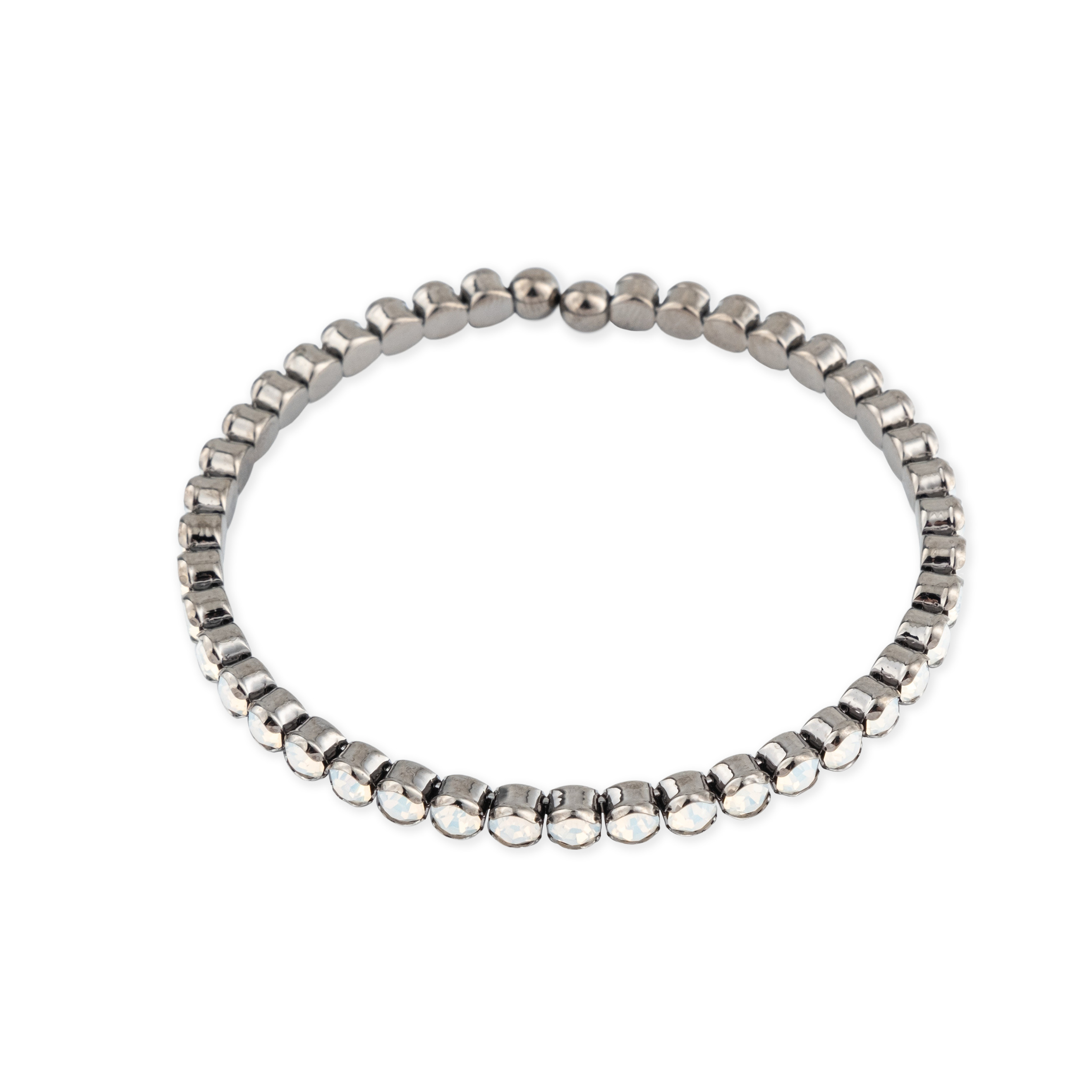 Silver open bracelet with white crystals