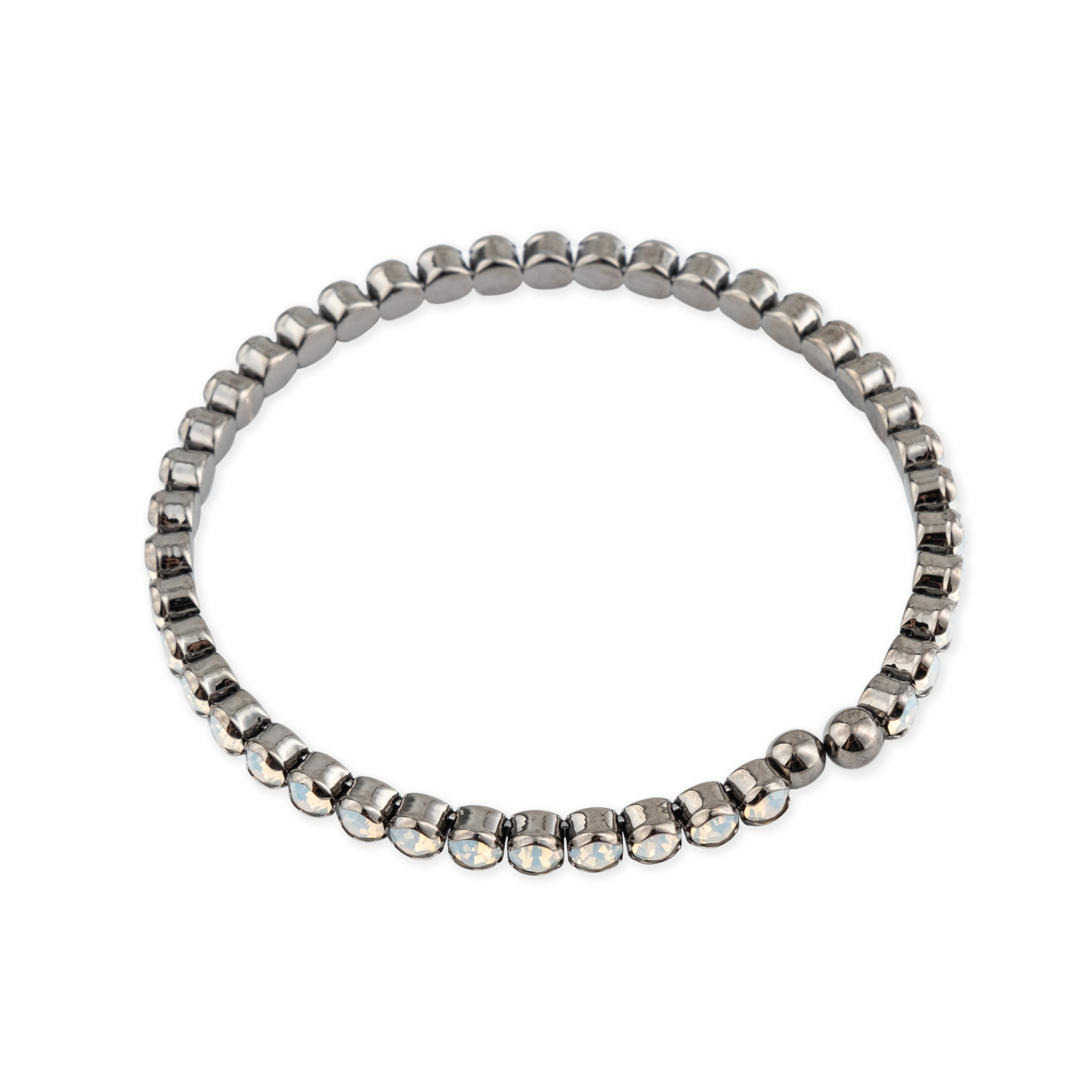 Silver open bracelet with white crystals