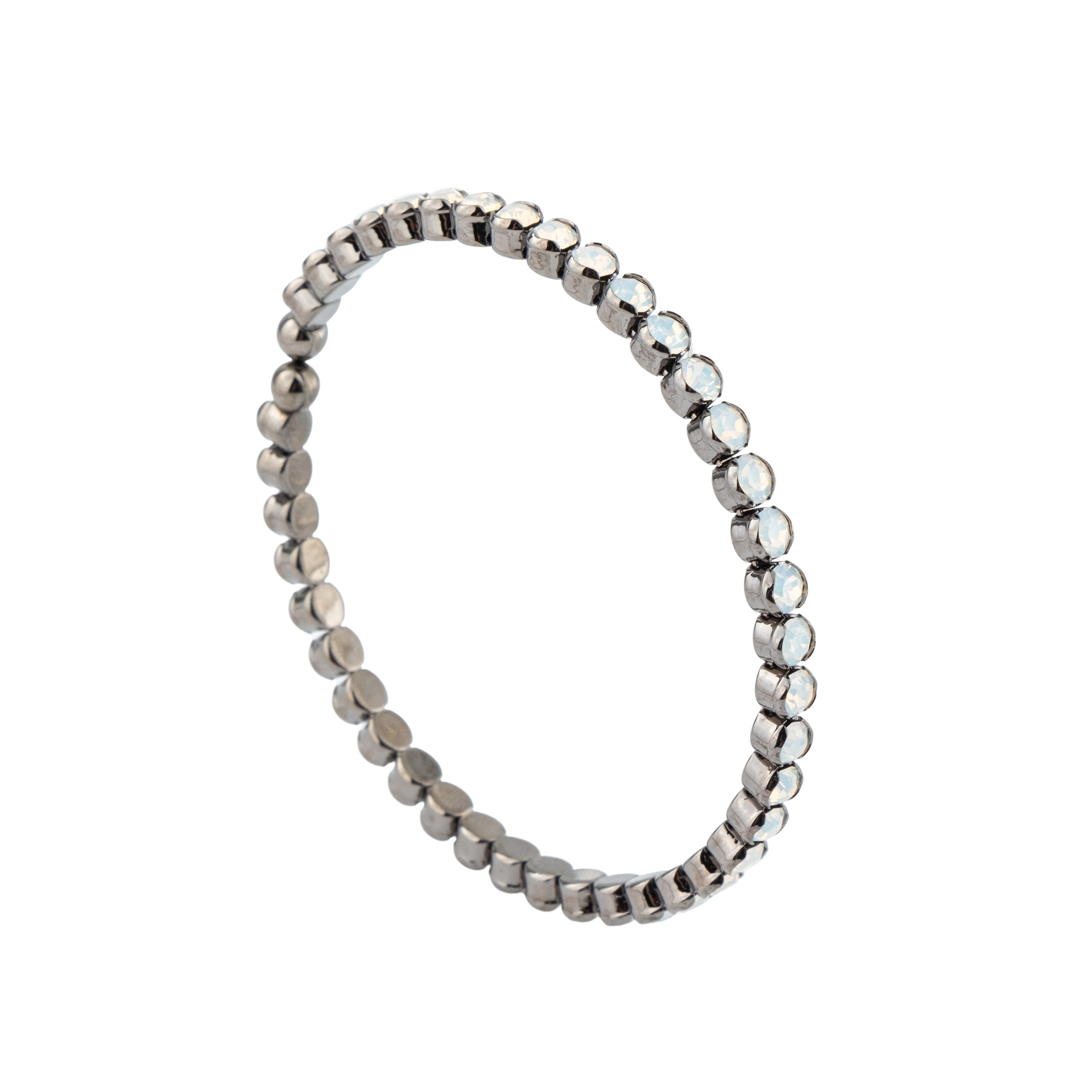 Silver open bracelet with white crystals