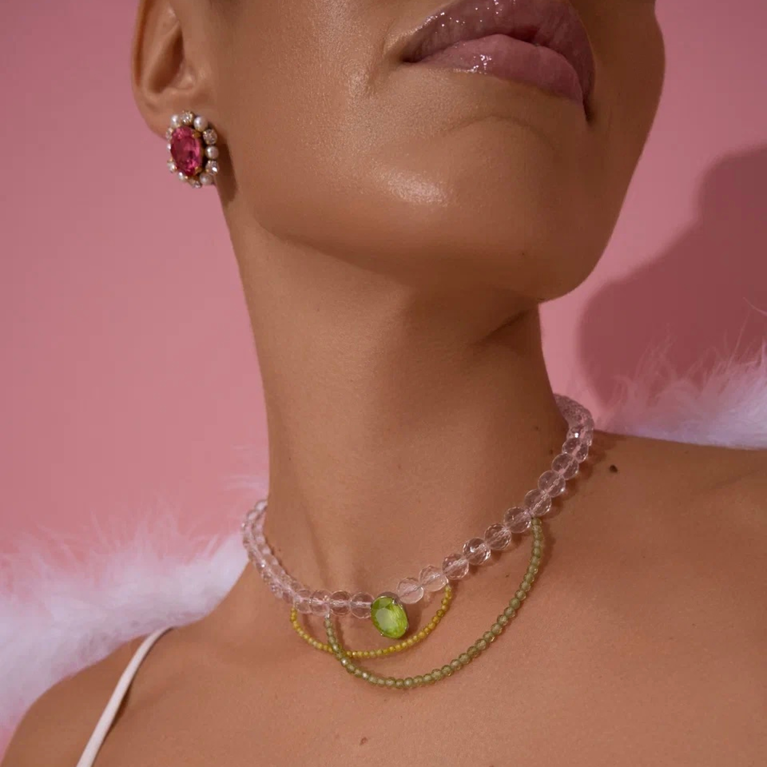 Apple Pie necklace with transparent and green beads