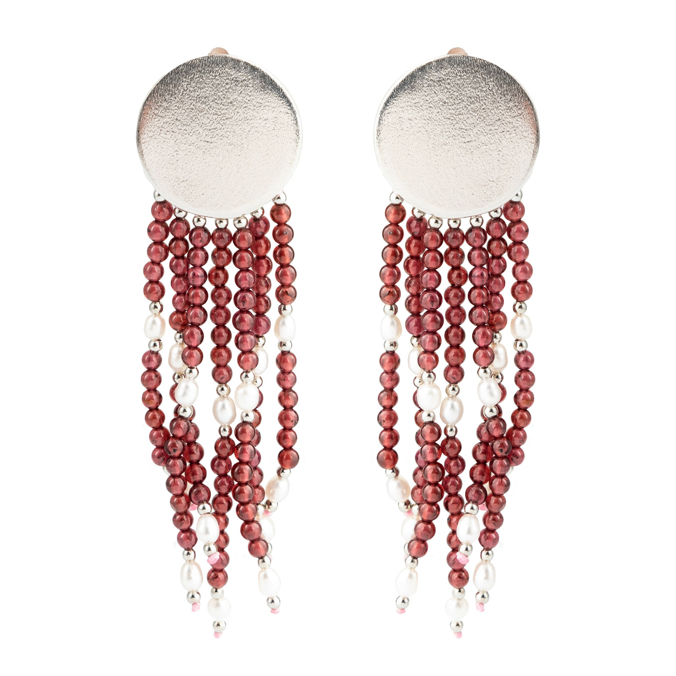 Serebriciti Jewelry Серьги-каскады из граната и жемчуга