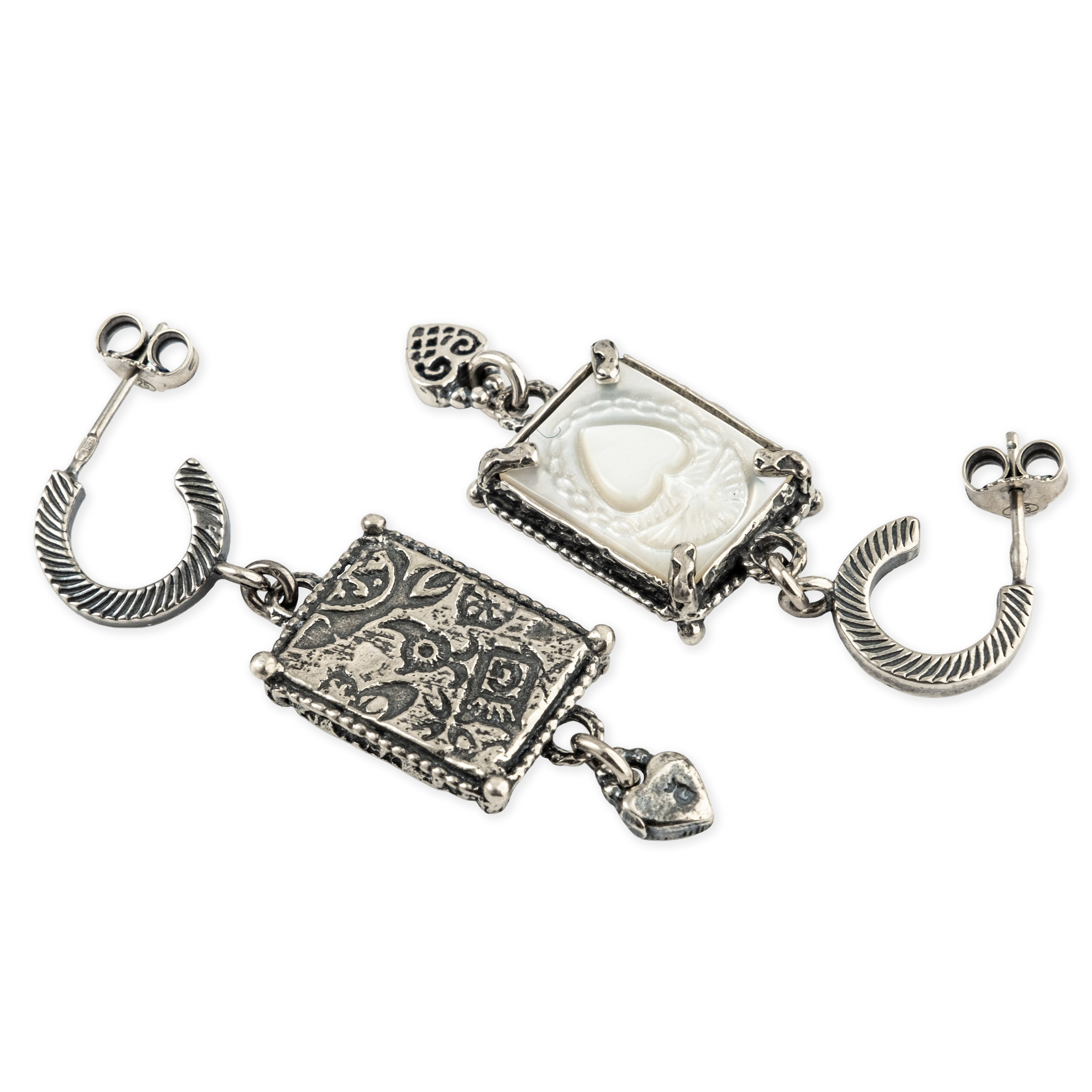 Silver earrings with mother of pearl cameos