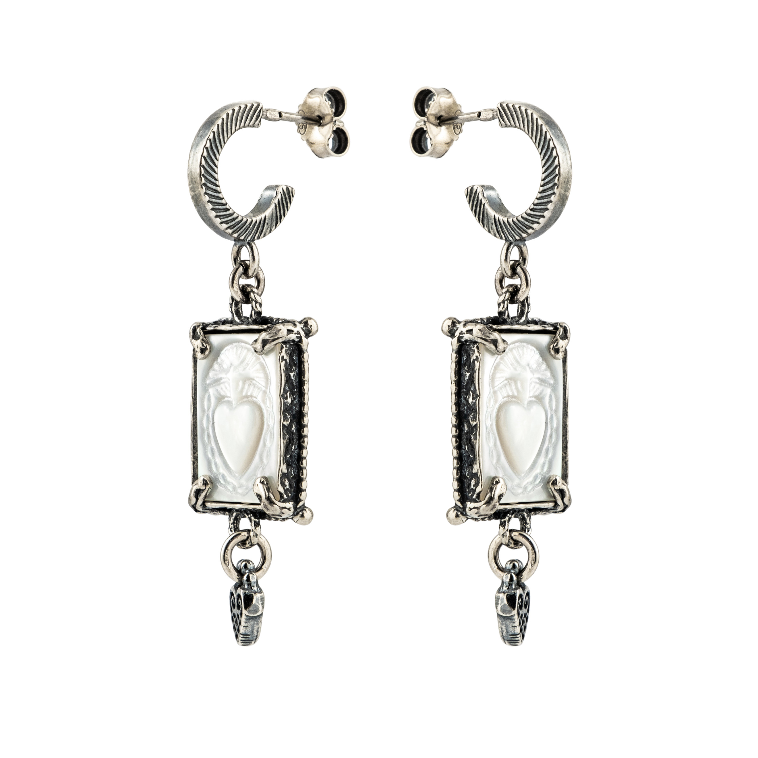 Silver earrings with mother of pearl cameos