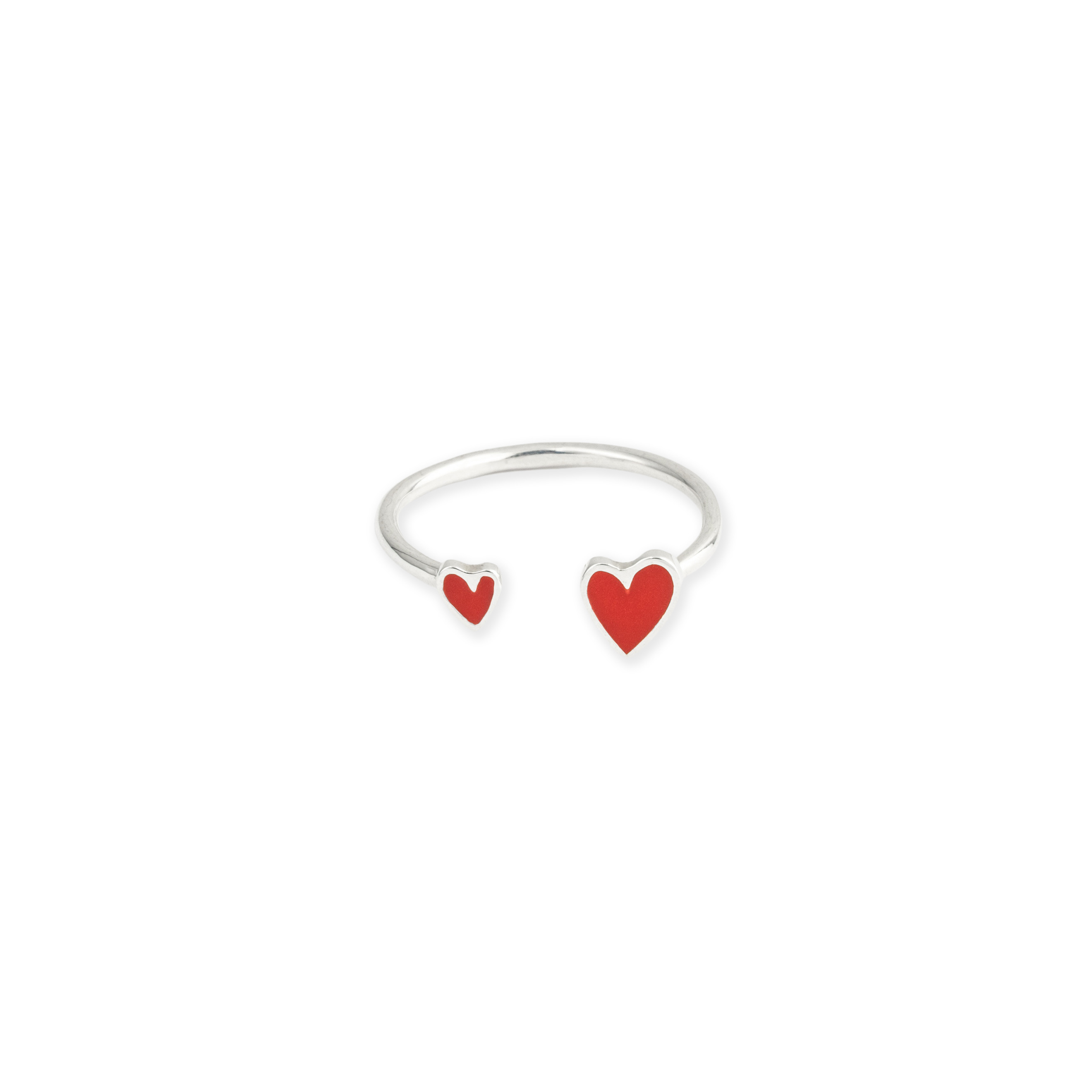 Открытые кольца УРА jewelry Кольцо с двумя сердцами с красной эмалью