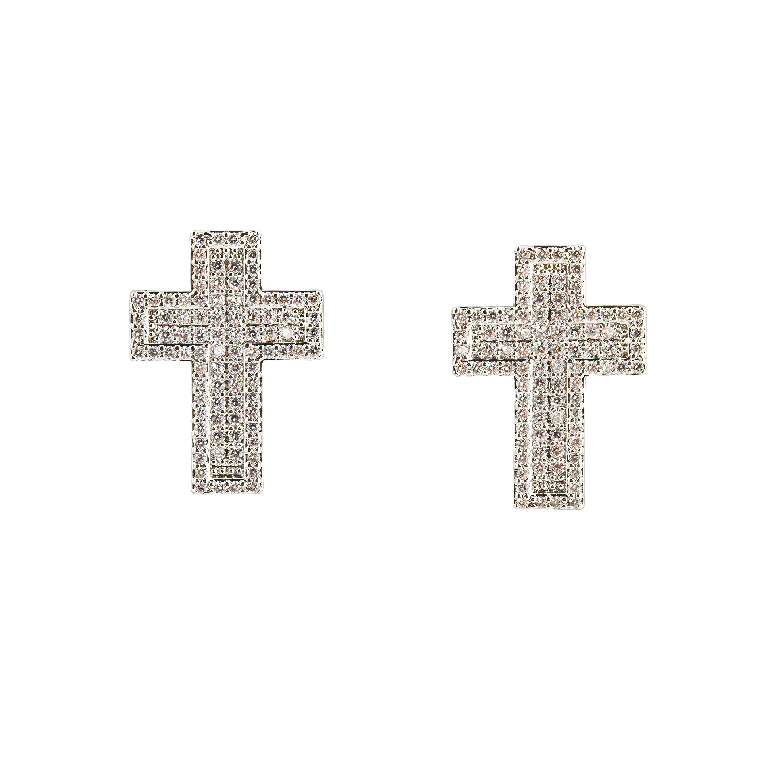 Silver cross earrings with crystals
