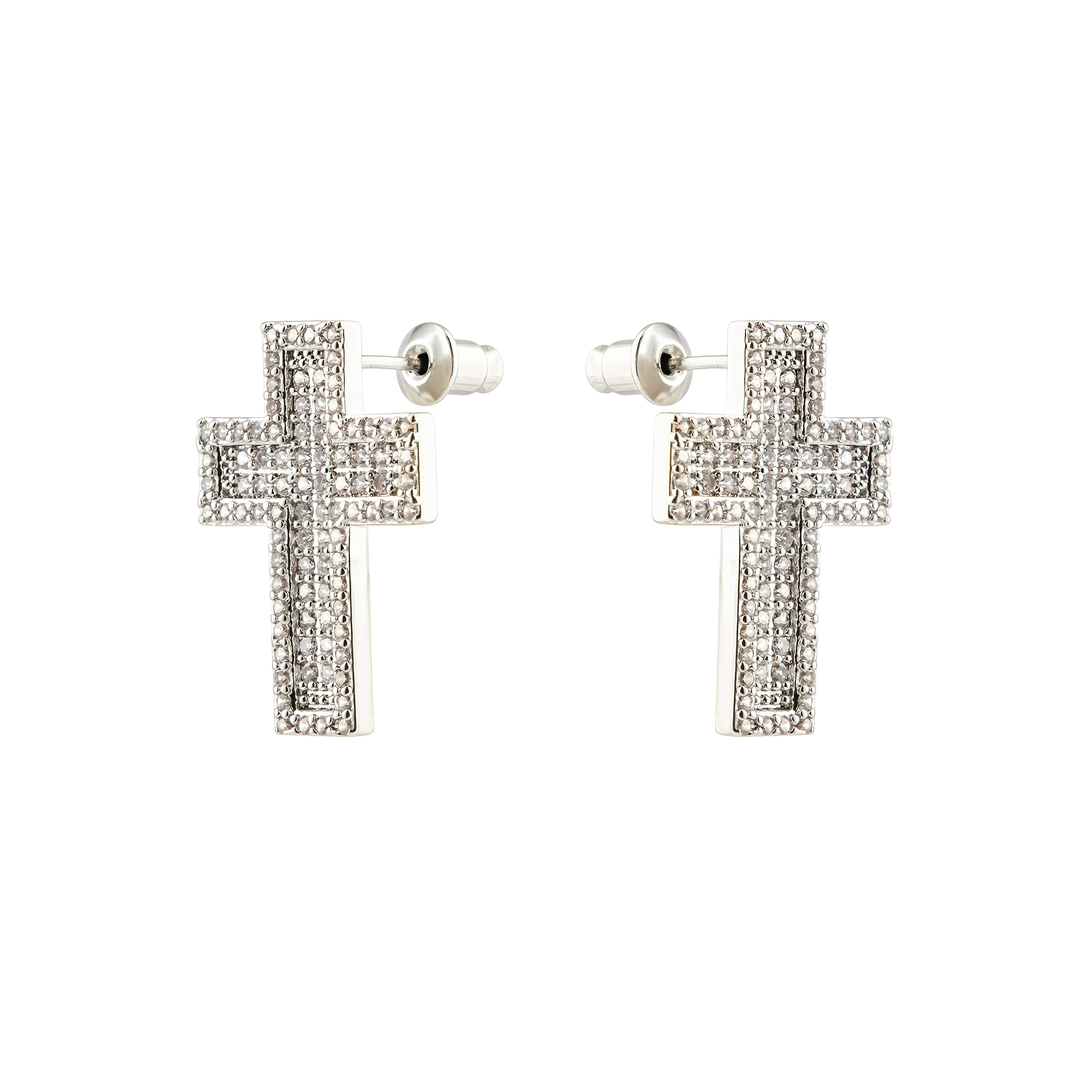 Silver cross earrings with crystals