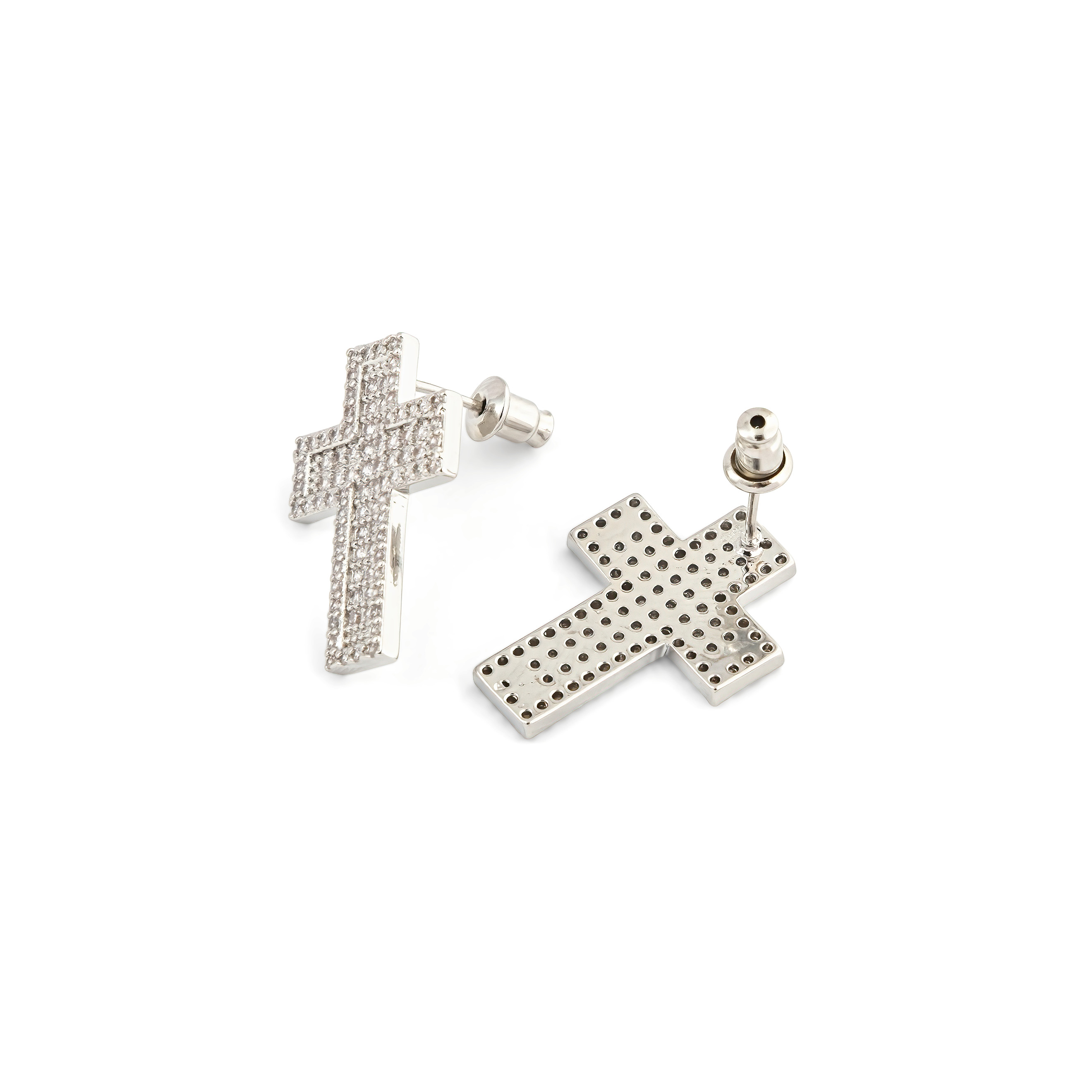 Silver cross earrings with crystals