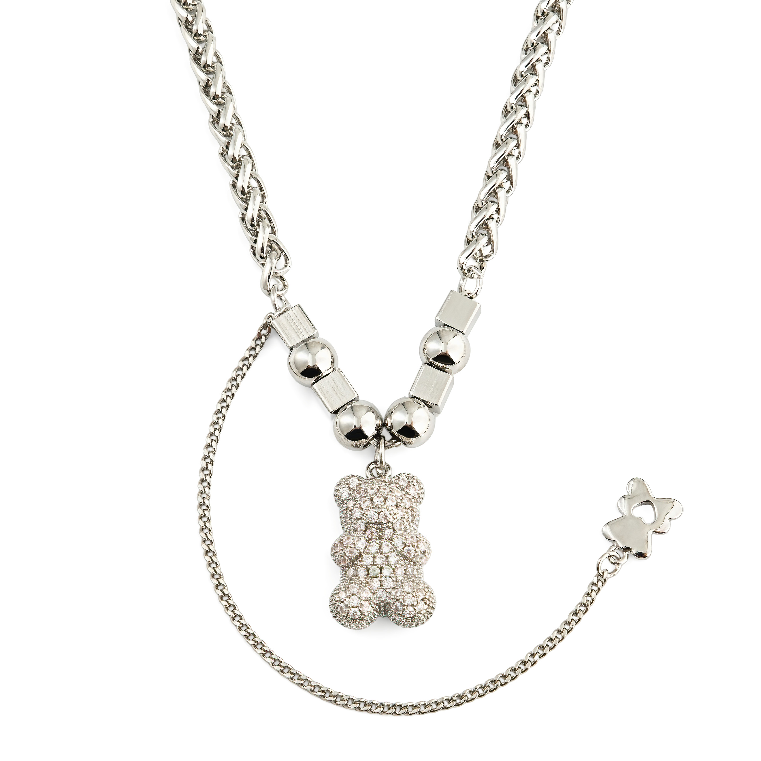 Silver pendant with a crystal teddy bear