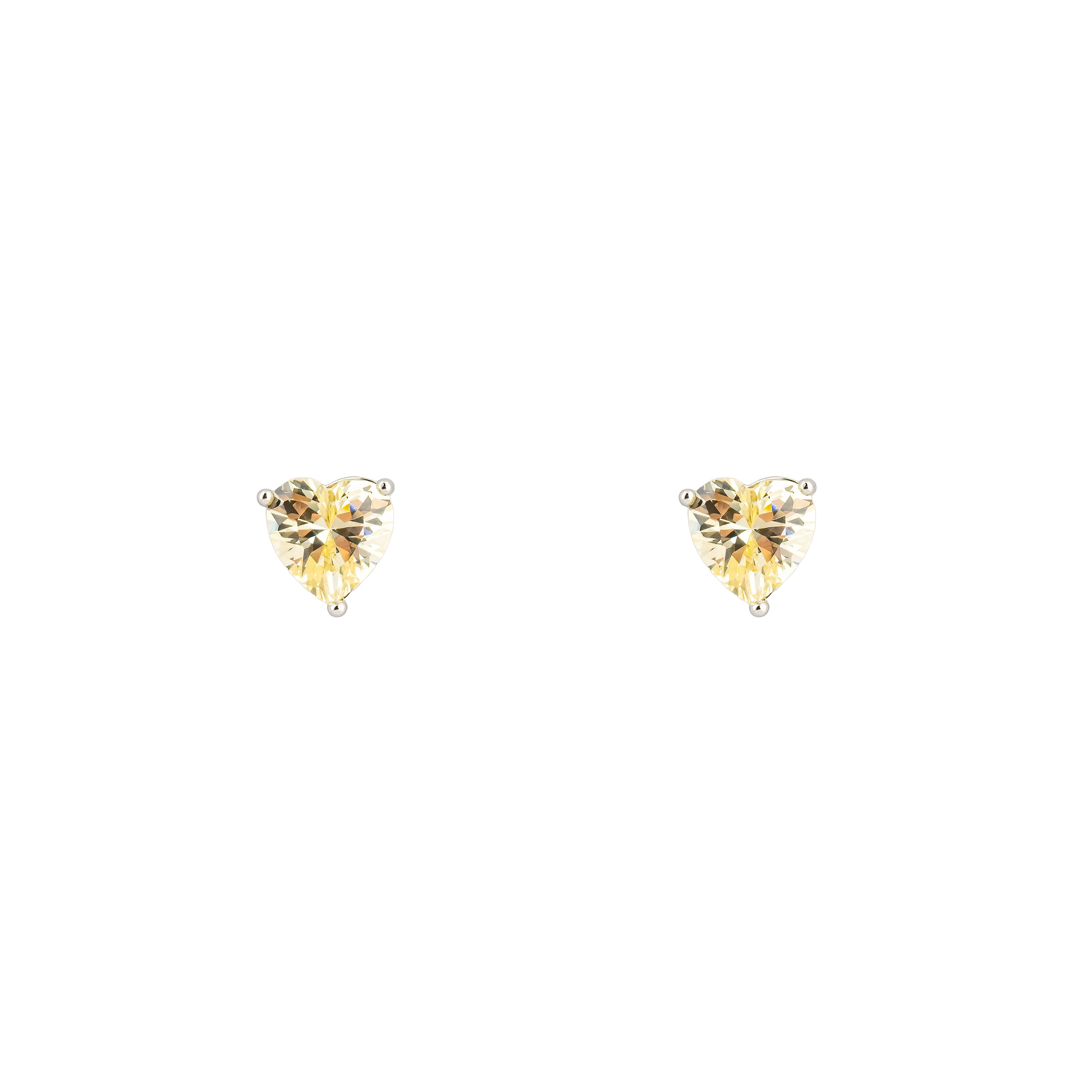 Silver earrings in the shape of a yellow heart