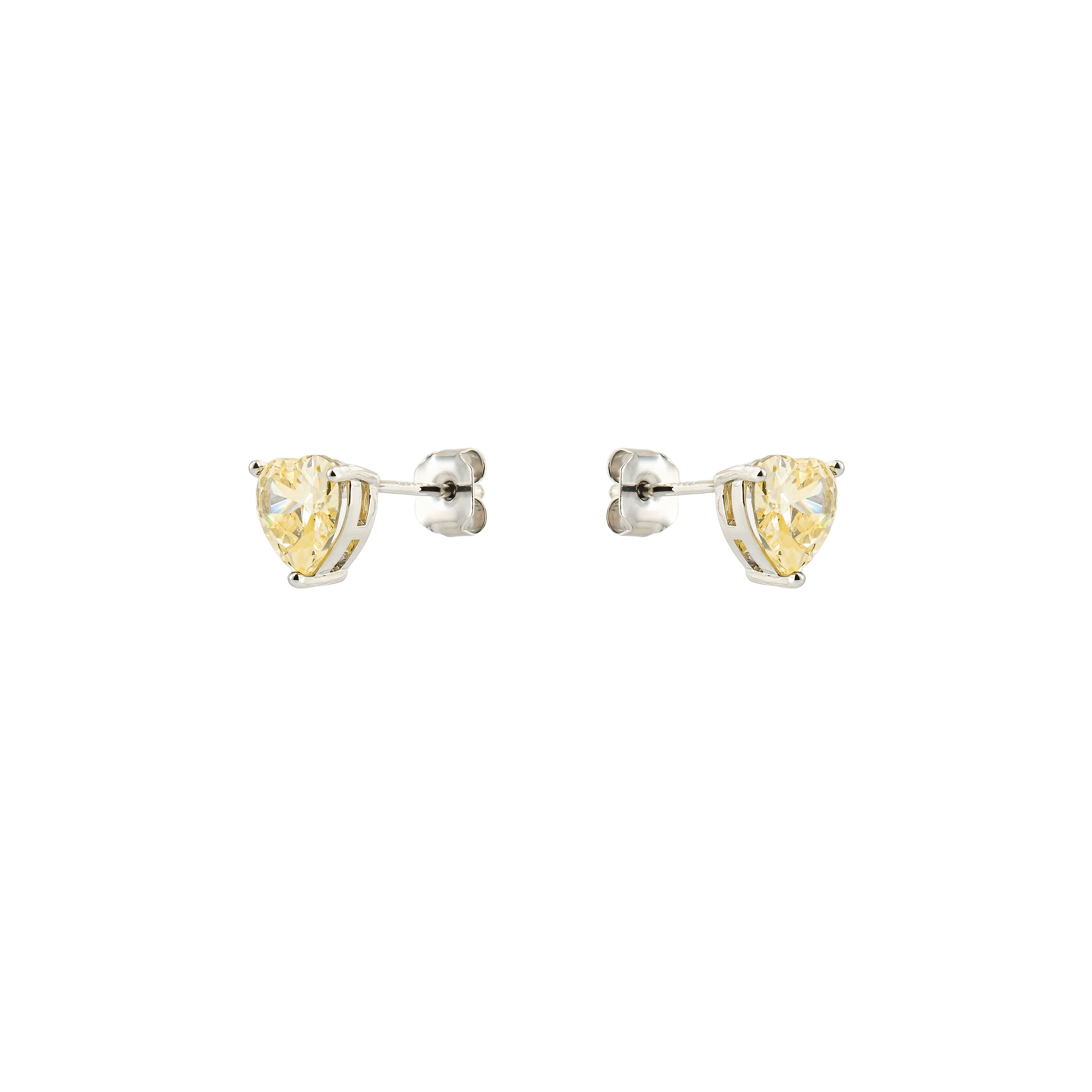 Silver earrings in the shape of a yellow heart