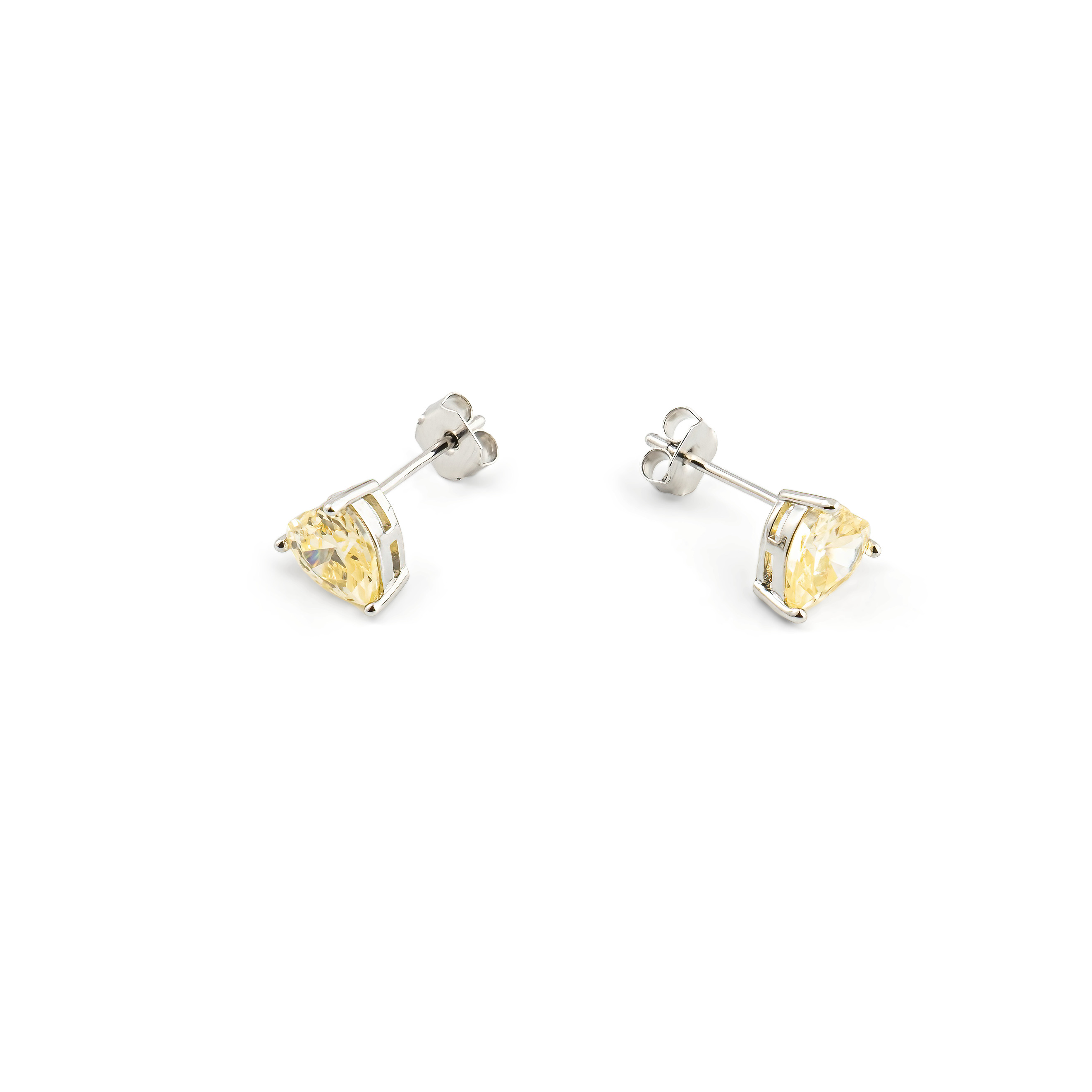 Silver earrings in the shape of a yellow heart