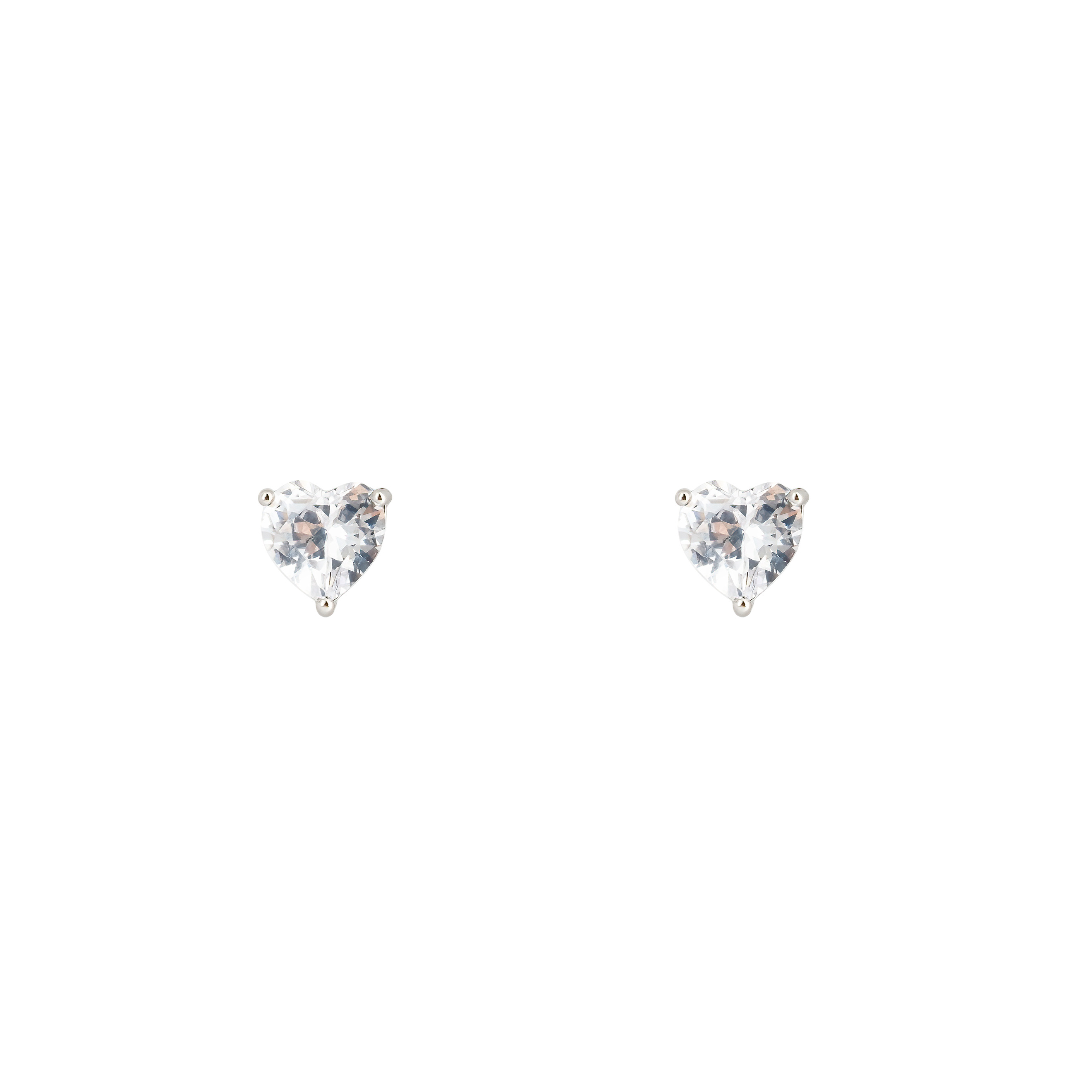 Silver earrings in the shape of a white heart
