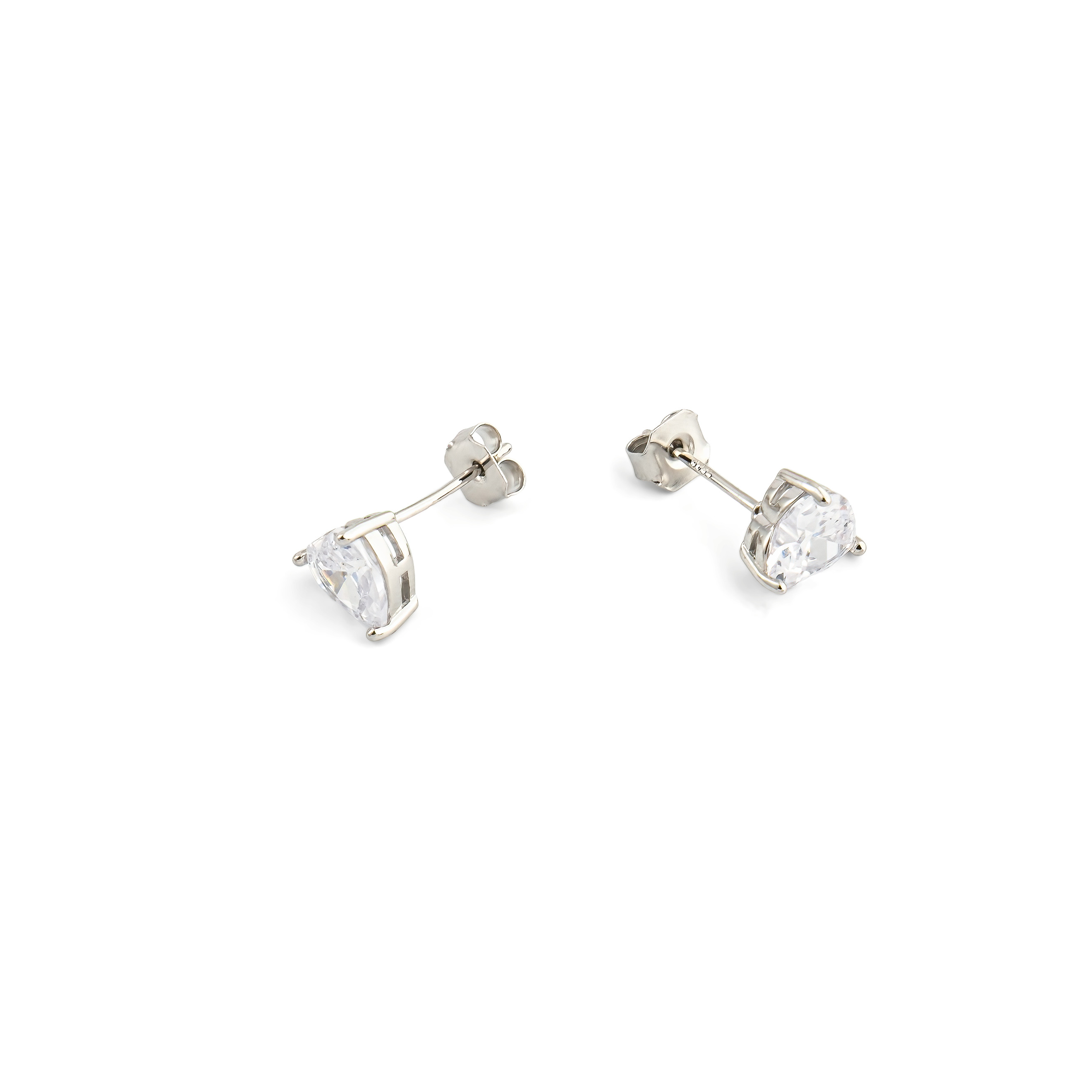 Silver earrings in the shape of a white heart