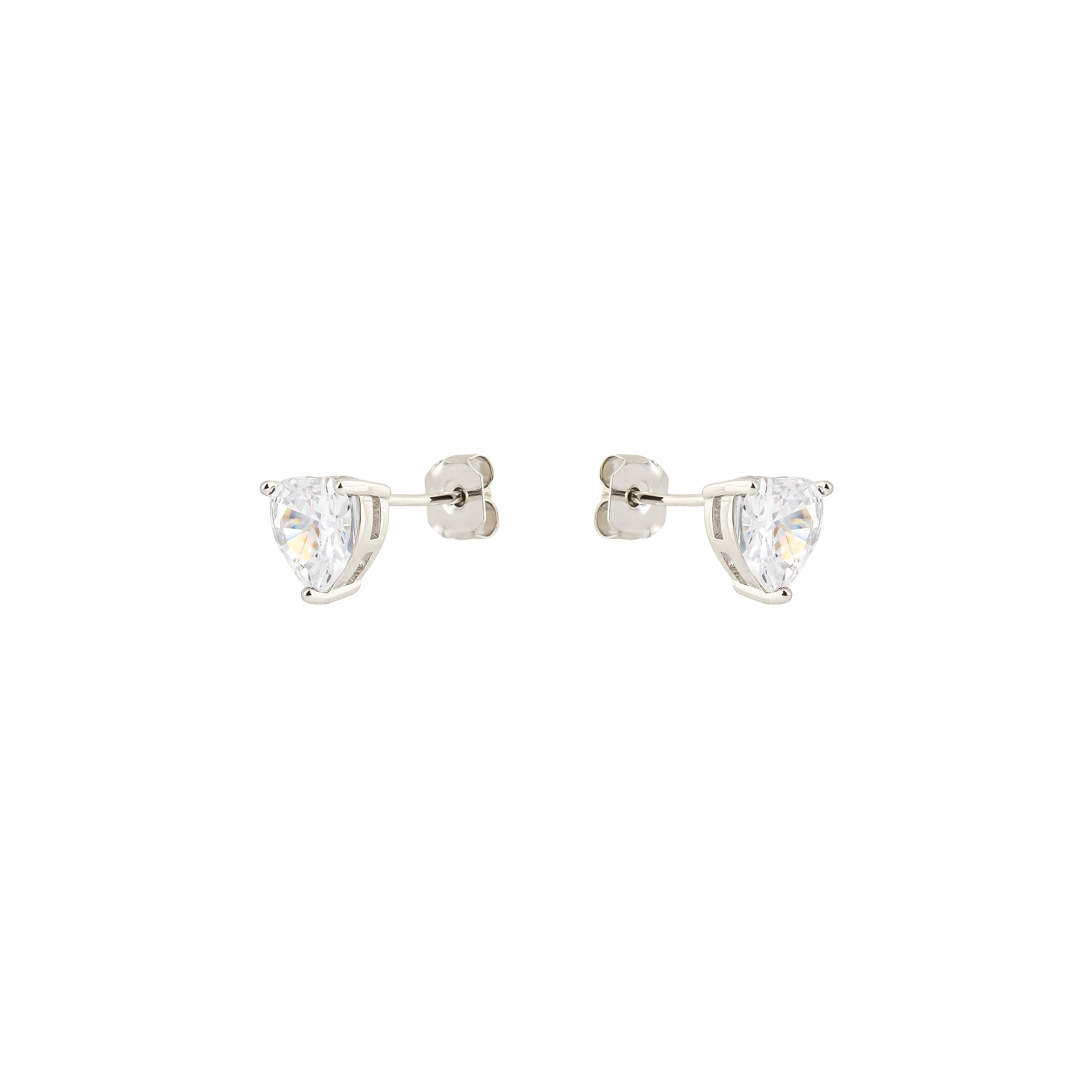 Silver earrings in the shape of a white heart