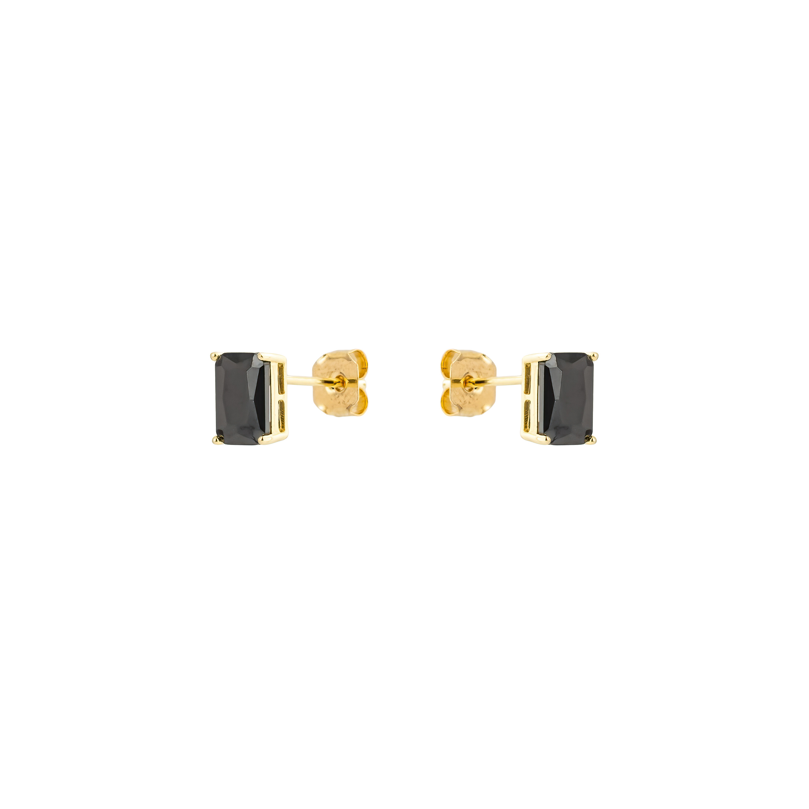 Golden earrings with black square crystal