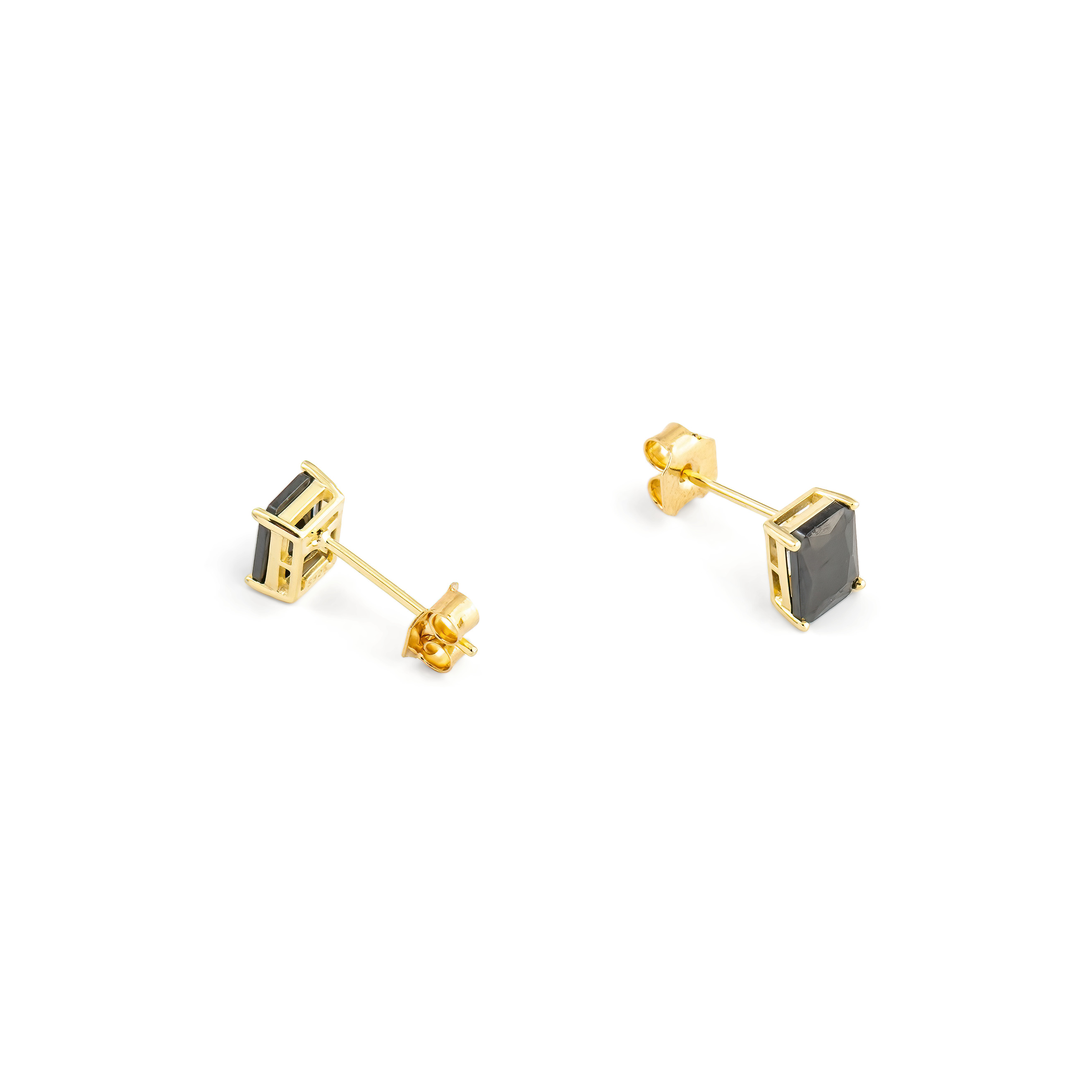 Golden earrings with black square crystal