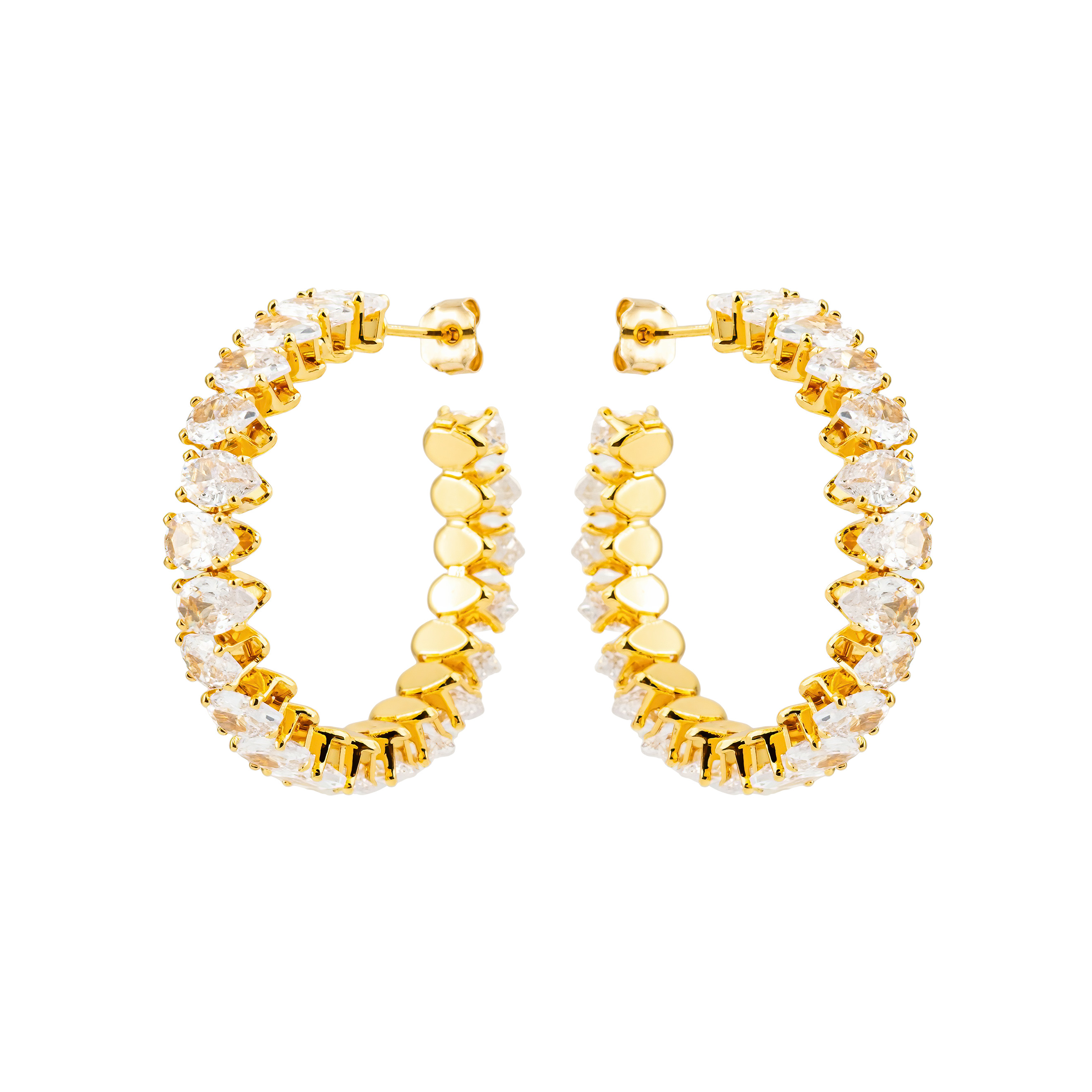 Golden round earrings with crystals