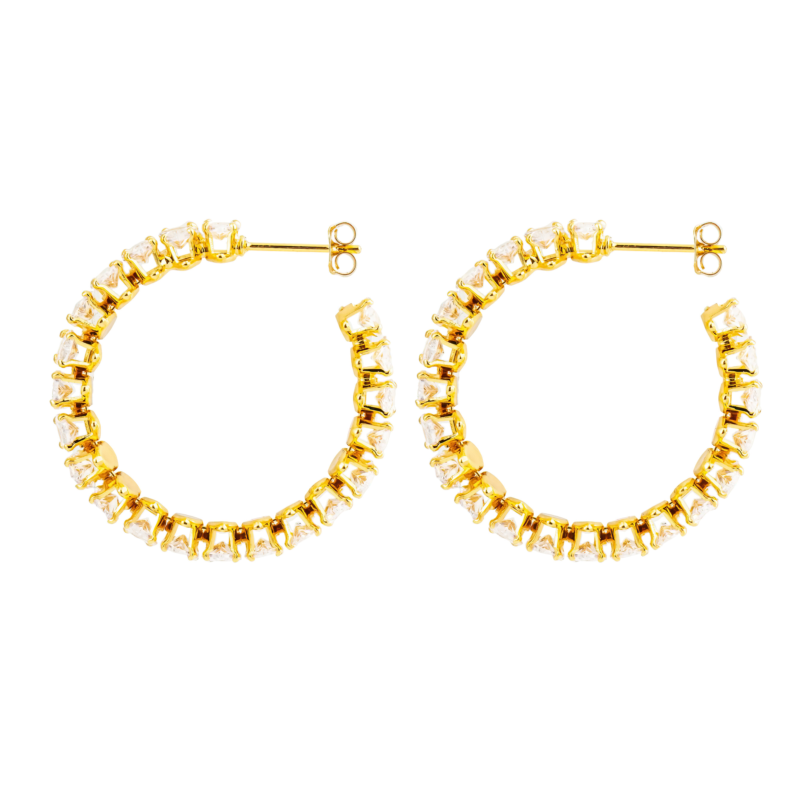 Golden round earrings with crystals