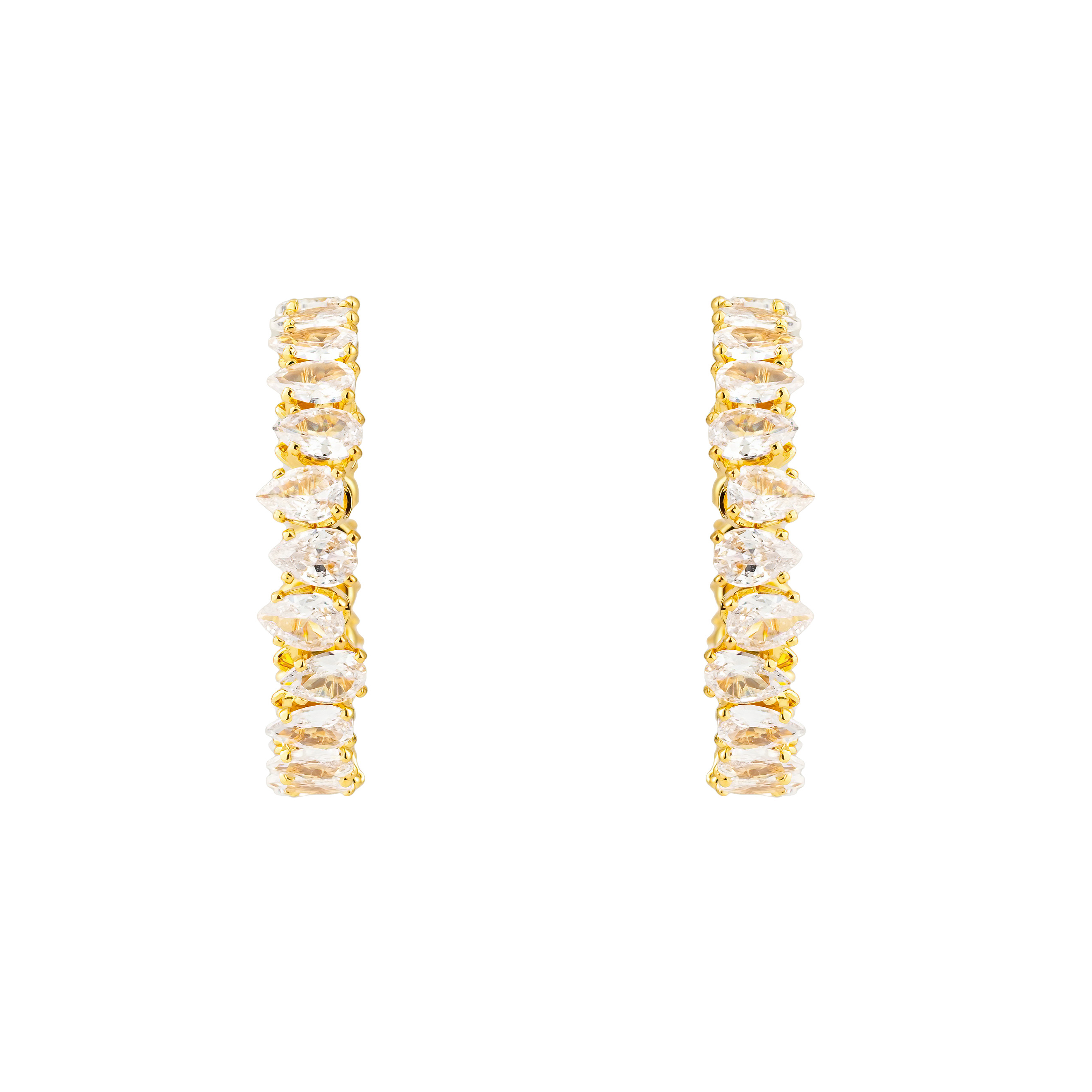 Golden round earrings with crystals