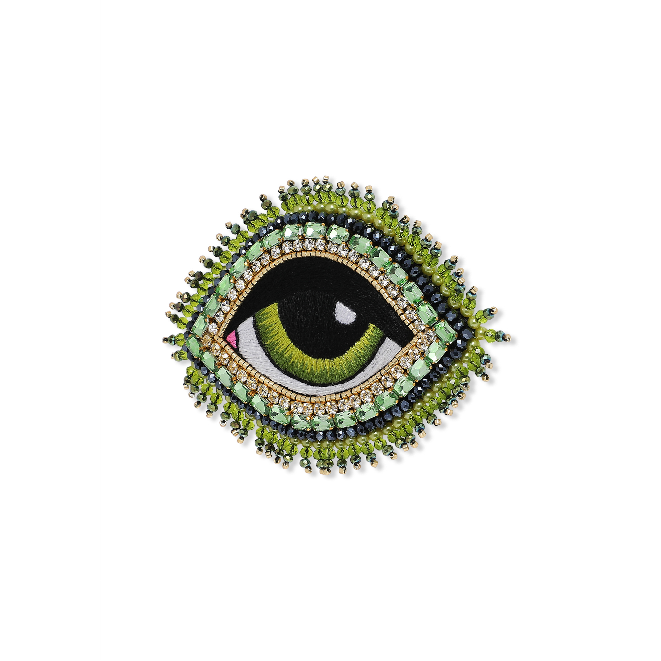 large green eye brooch with crystals
