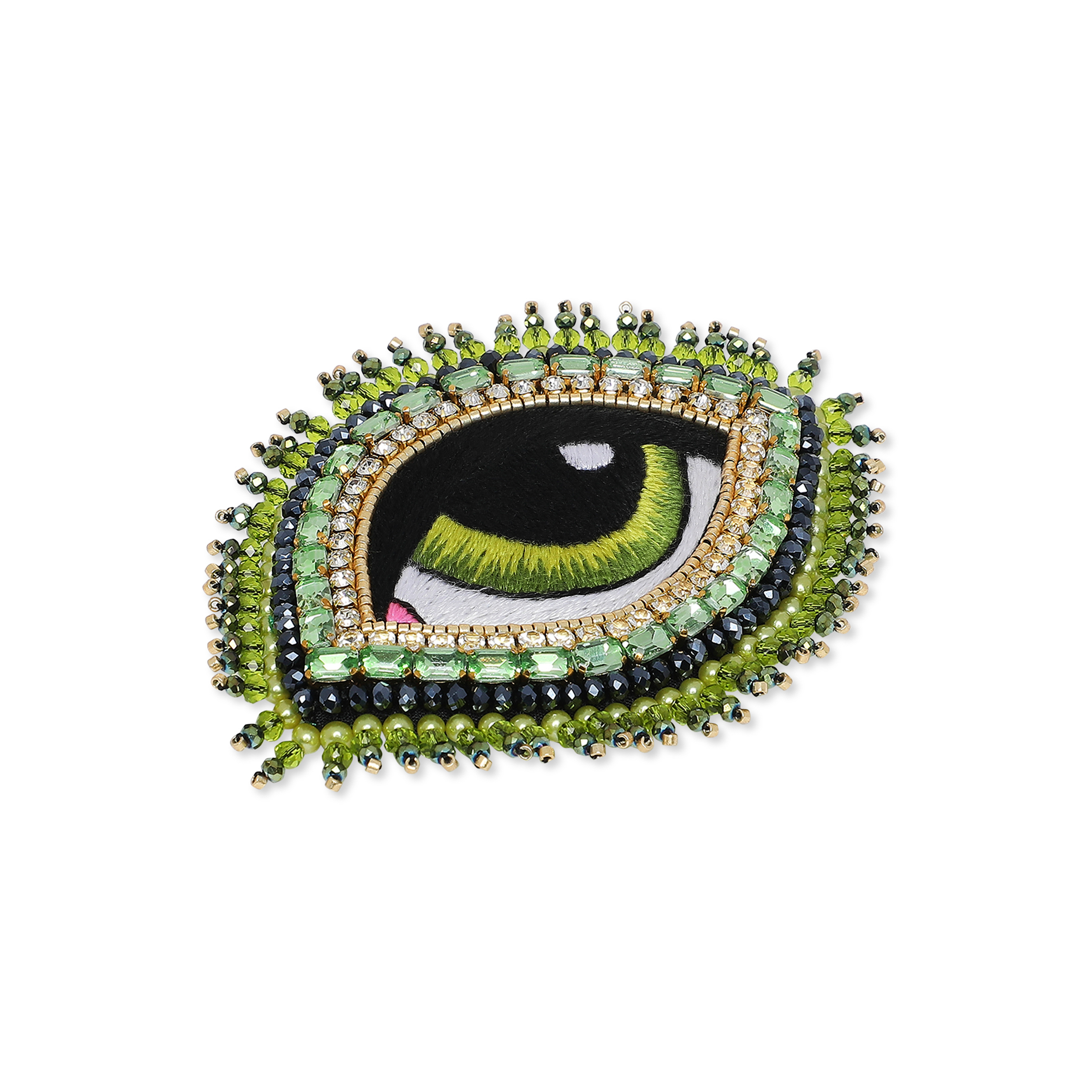 large green eye brooch with crystals