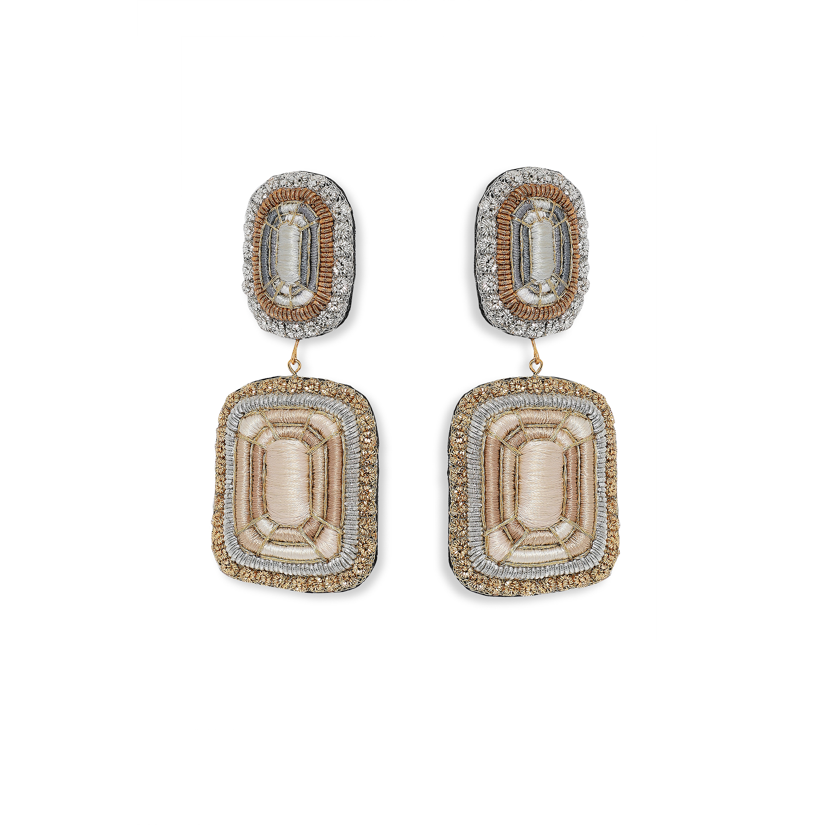 Brown earrings with embroidered crystals