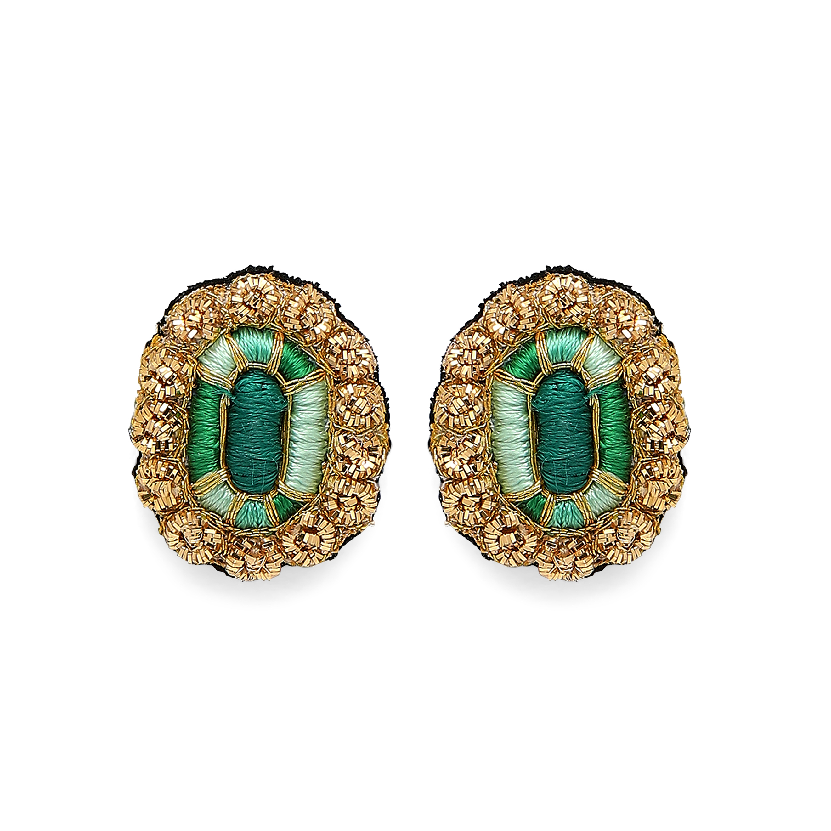 Small clips with embroidered emeralds