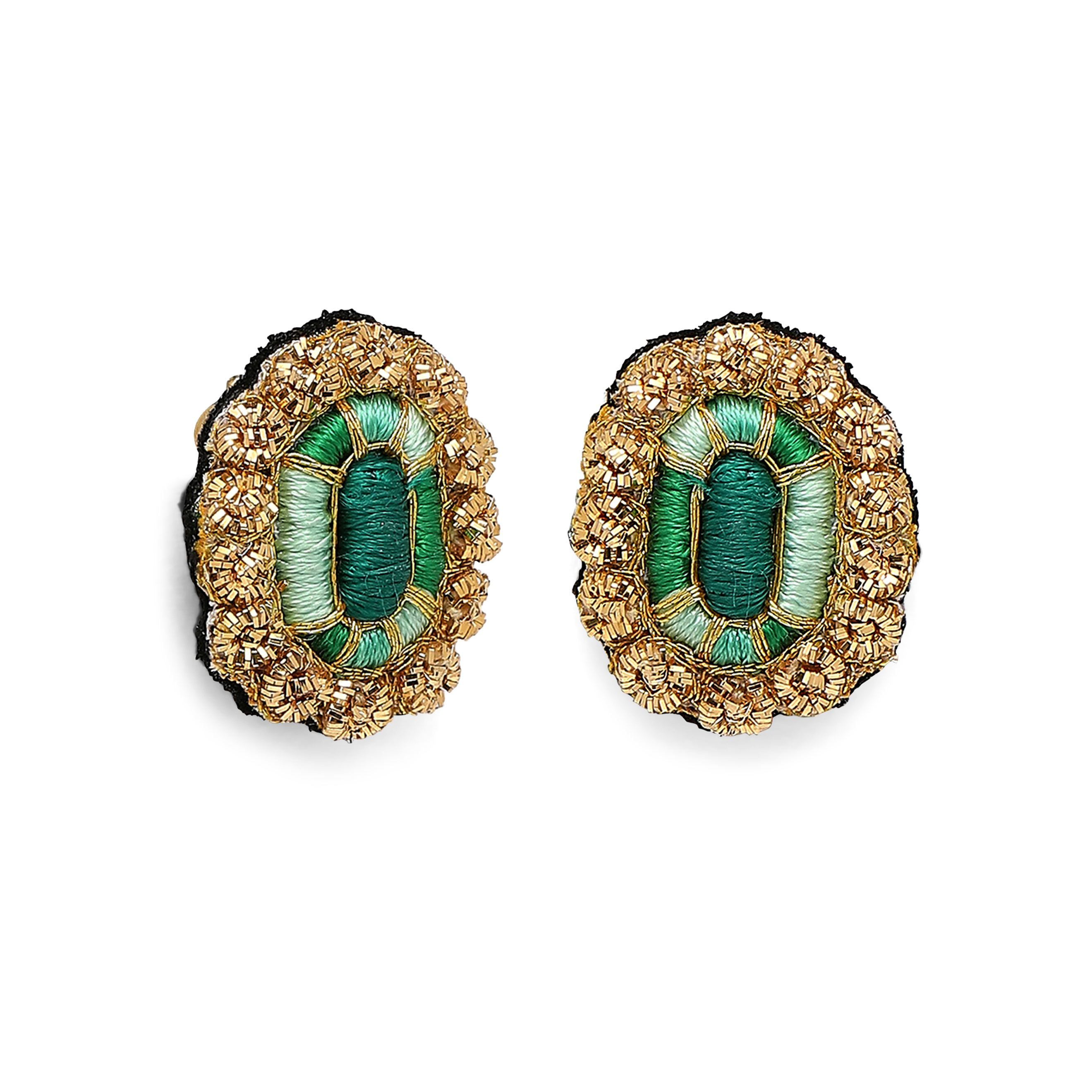 Small clips with embroidered emeralds