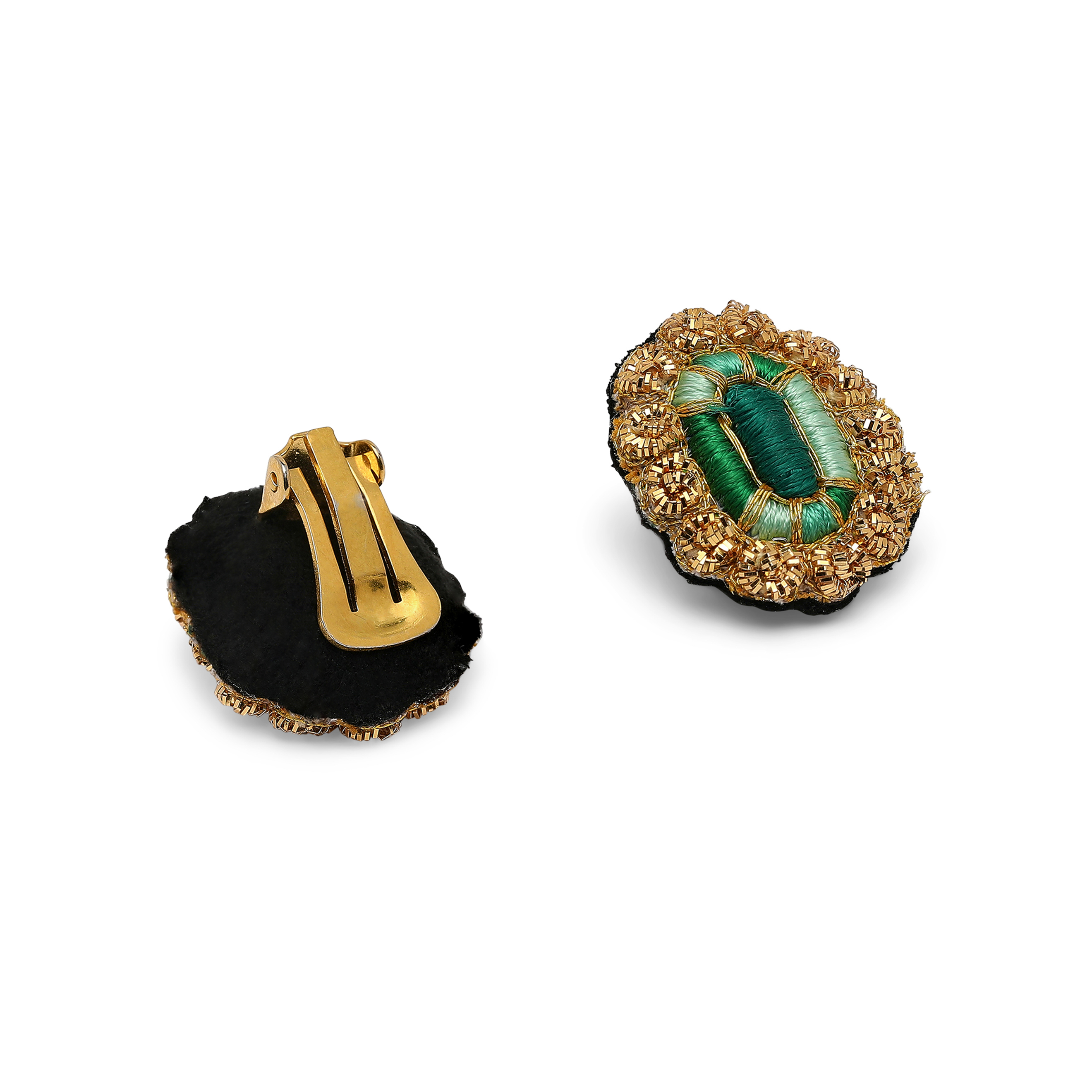 Small clips with embroidered emeralds