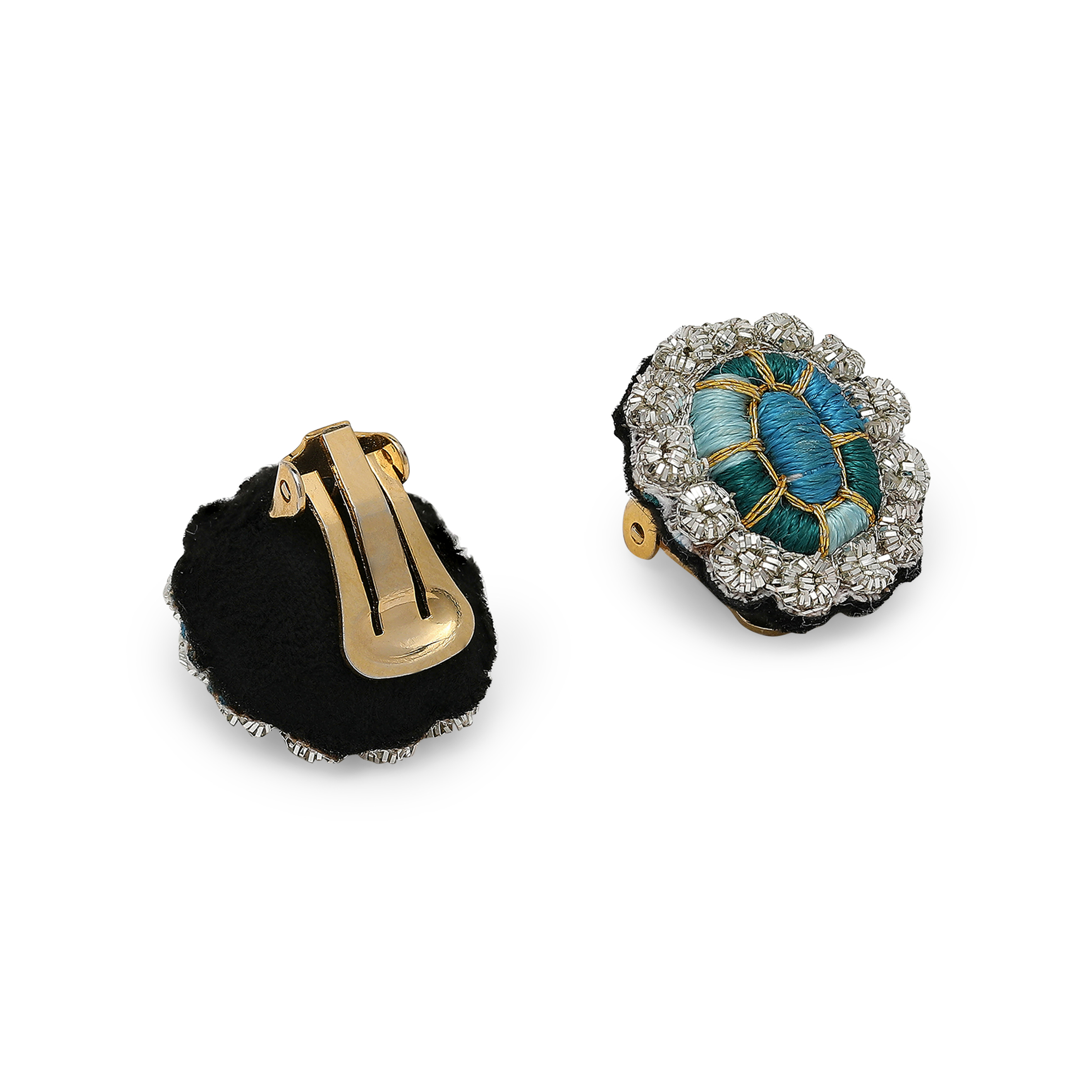Small clips with embroidered topaz