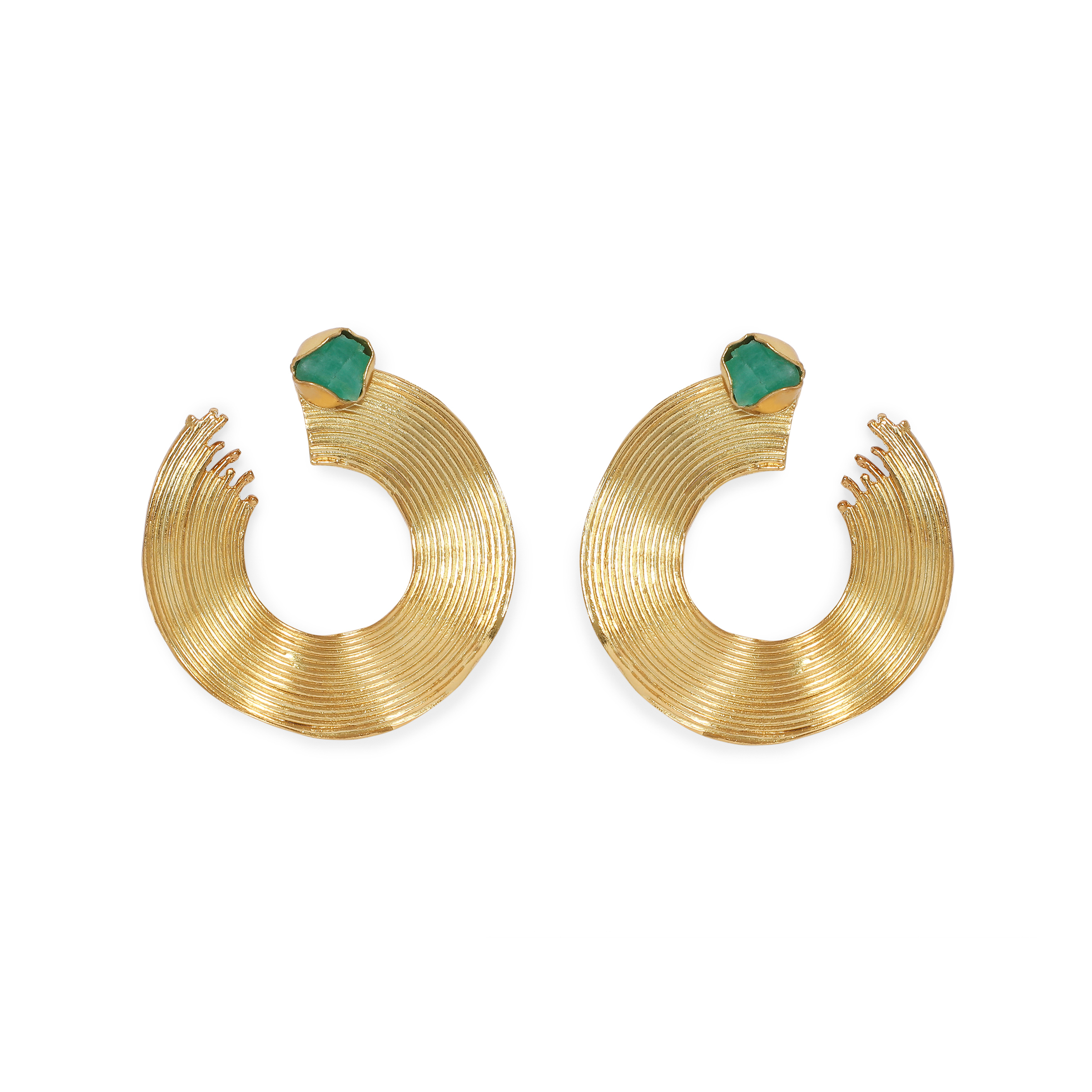 Gold-plated maxi wave earrings with emeralds