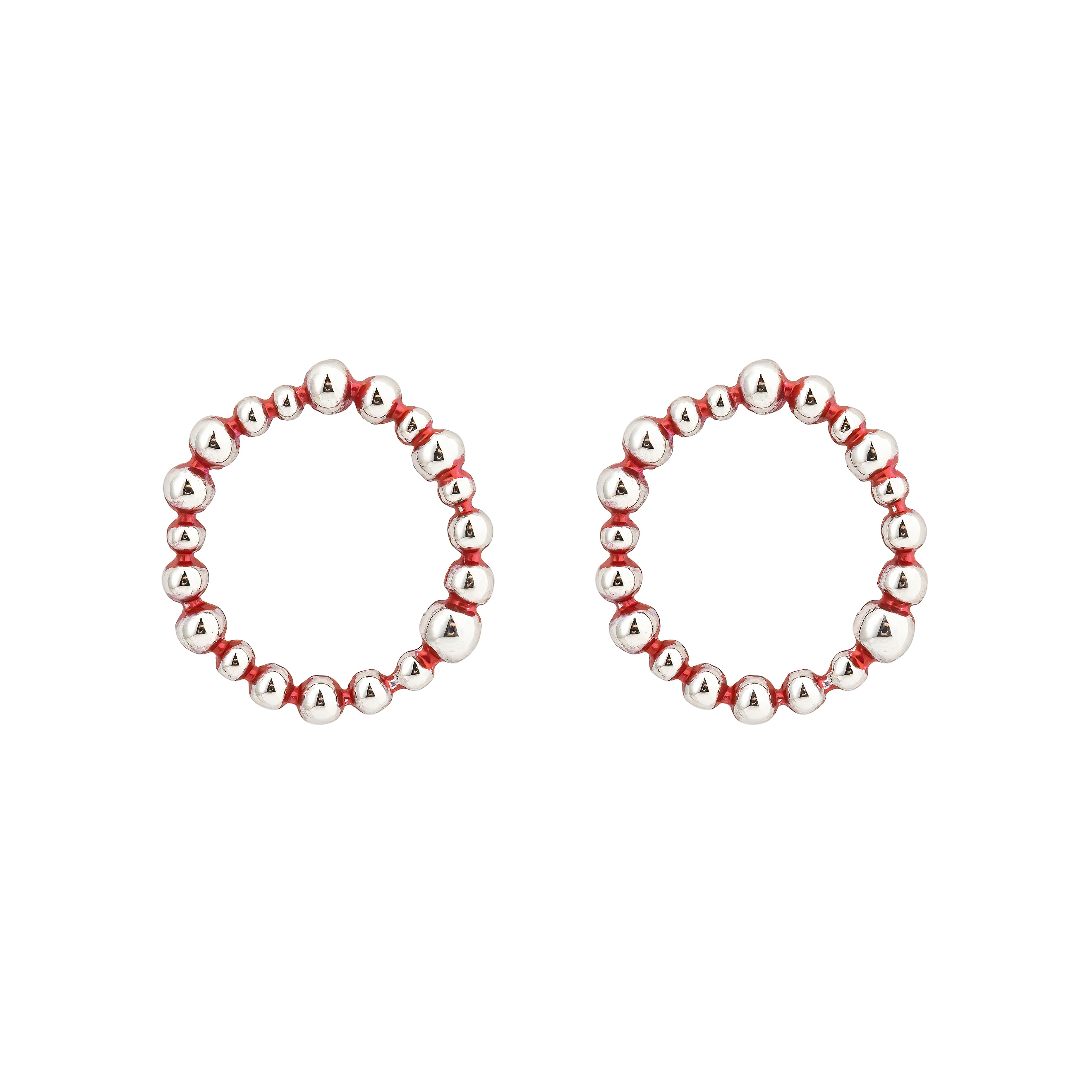Red Pearl Circle Earrings