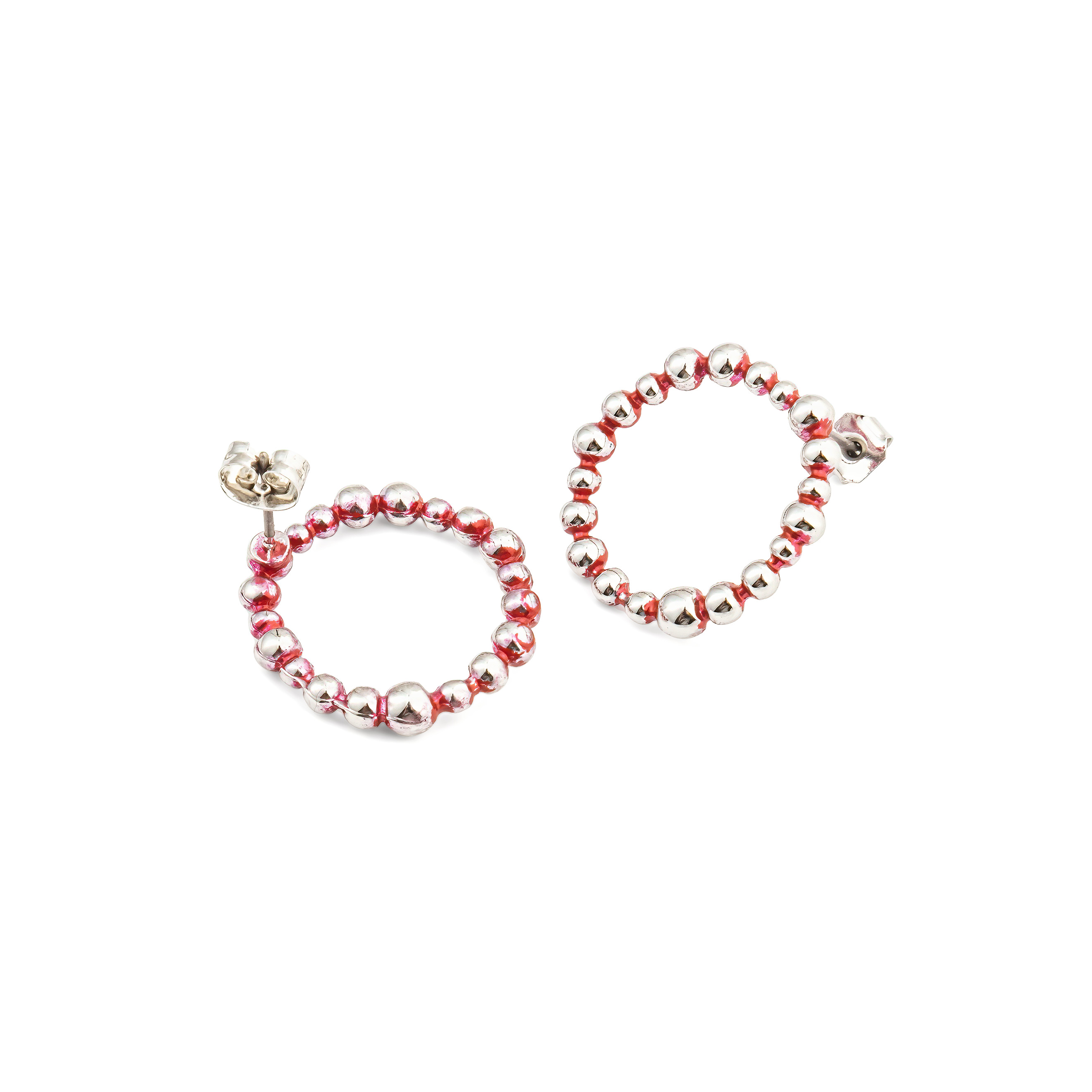 Red Pearl Circle Earrings