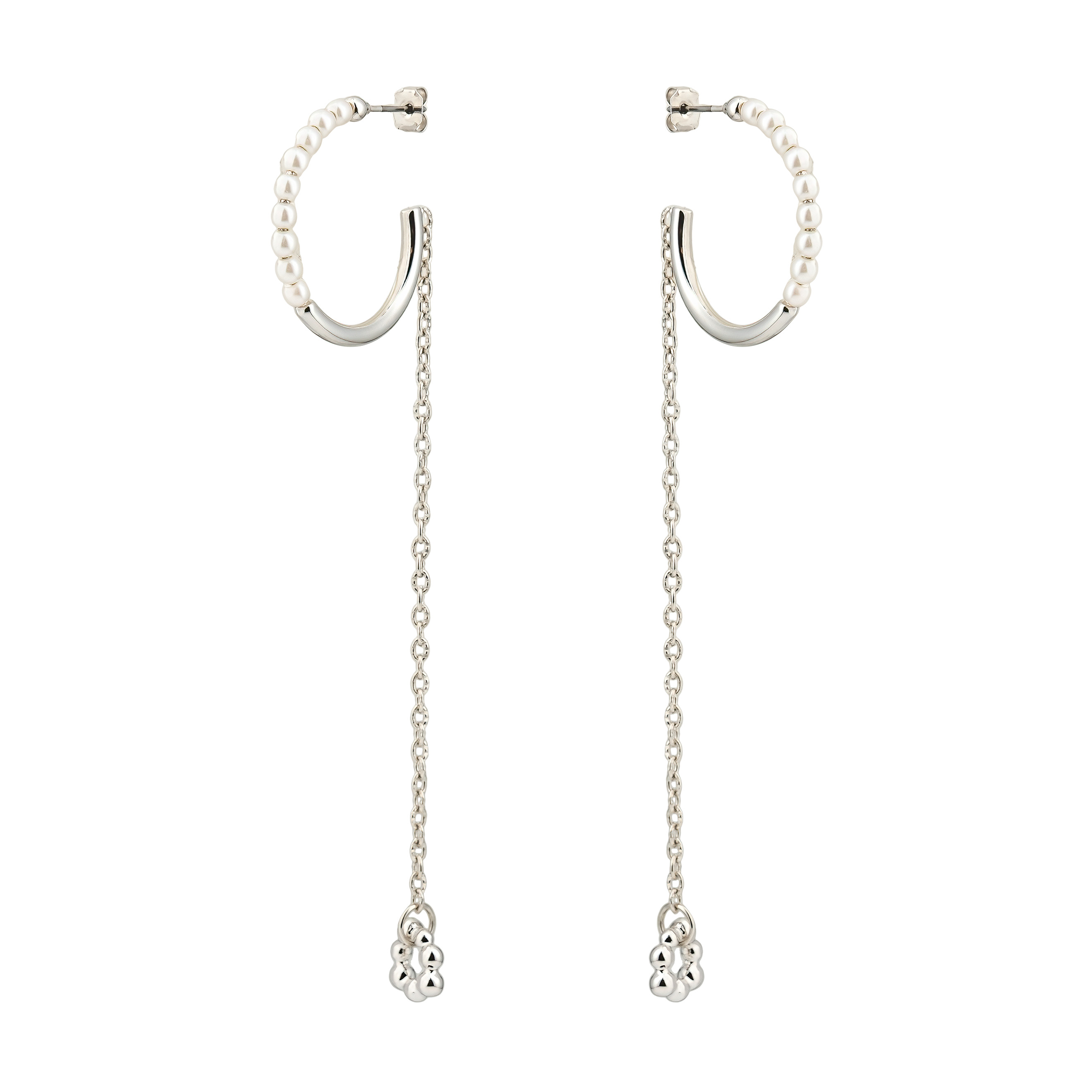 White Hoop Earrings with Chains