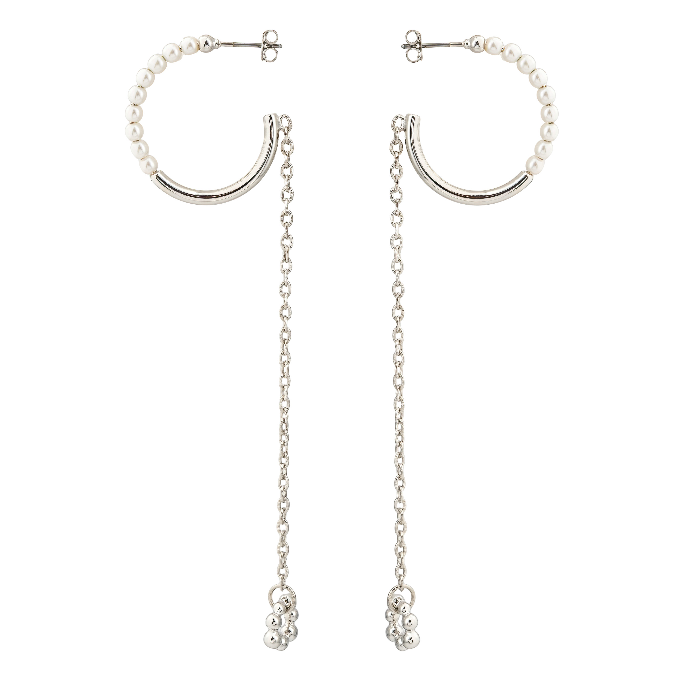 White Hoop Earrings with Chains
