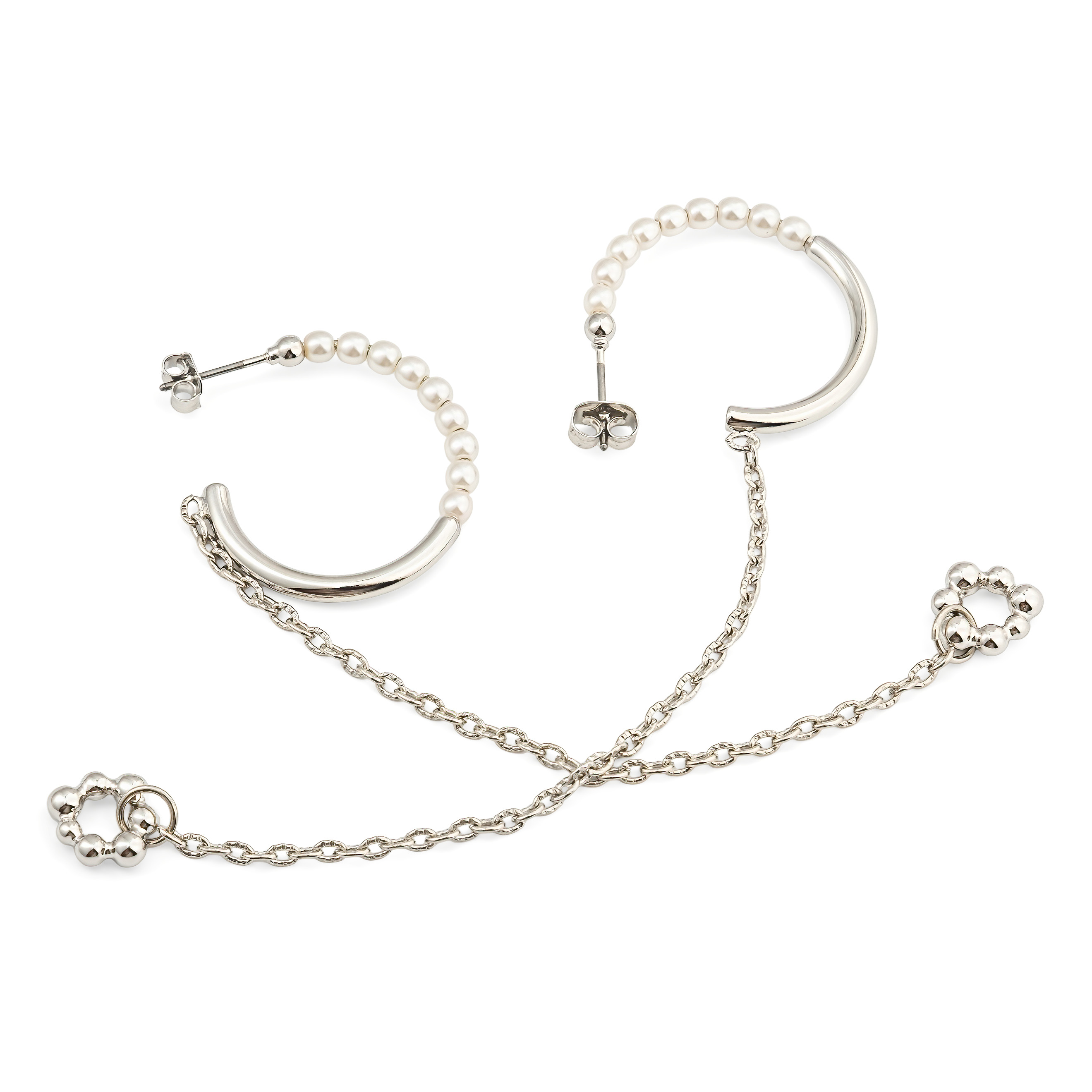 White Hoop Earrings with Chains