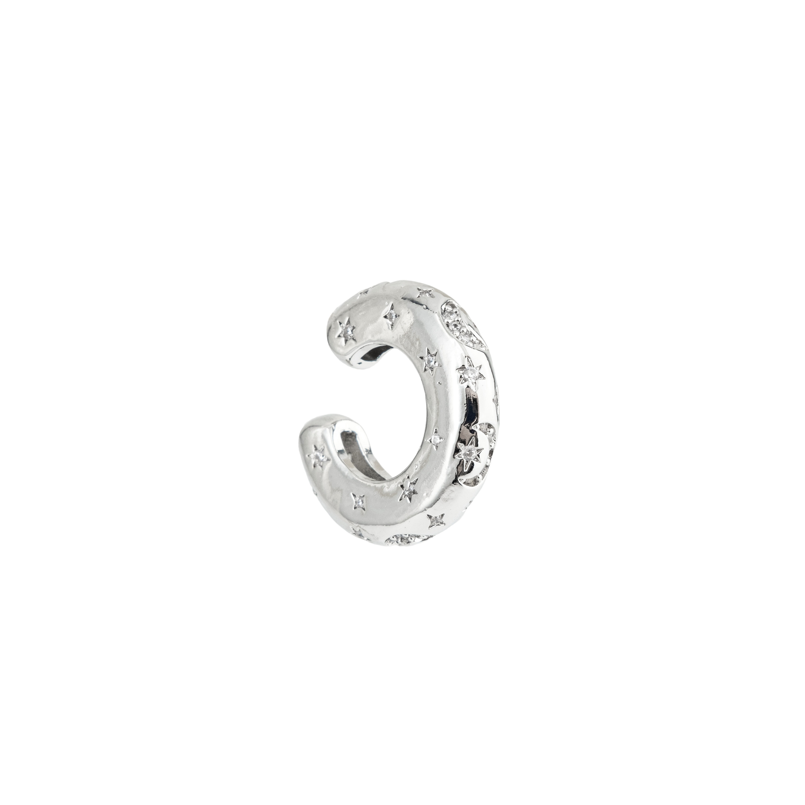 Silver cuff with a pattern of the moon and stars