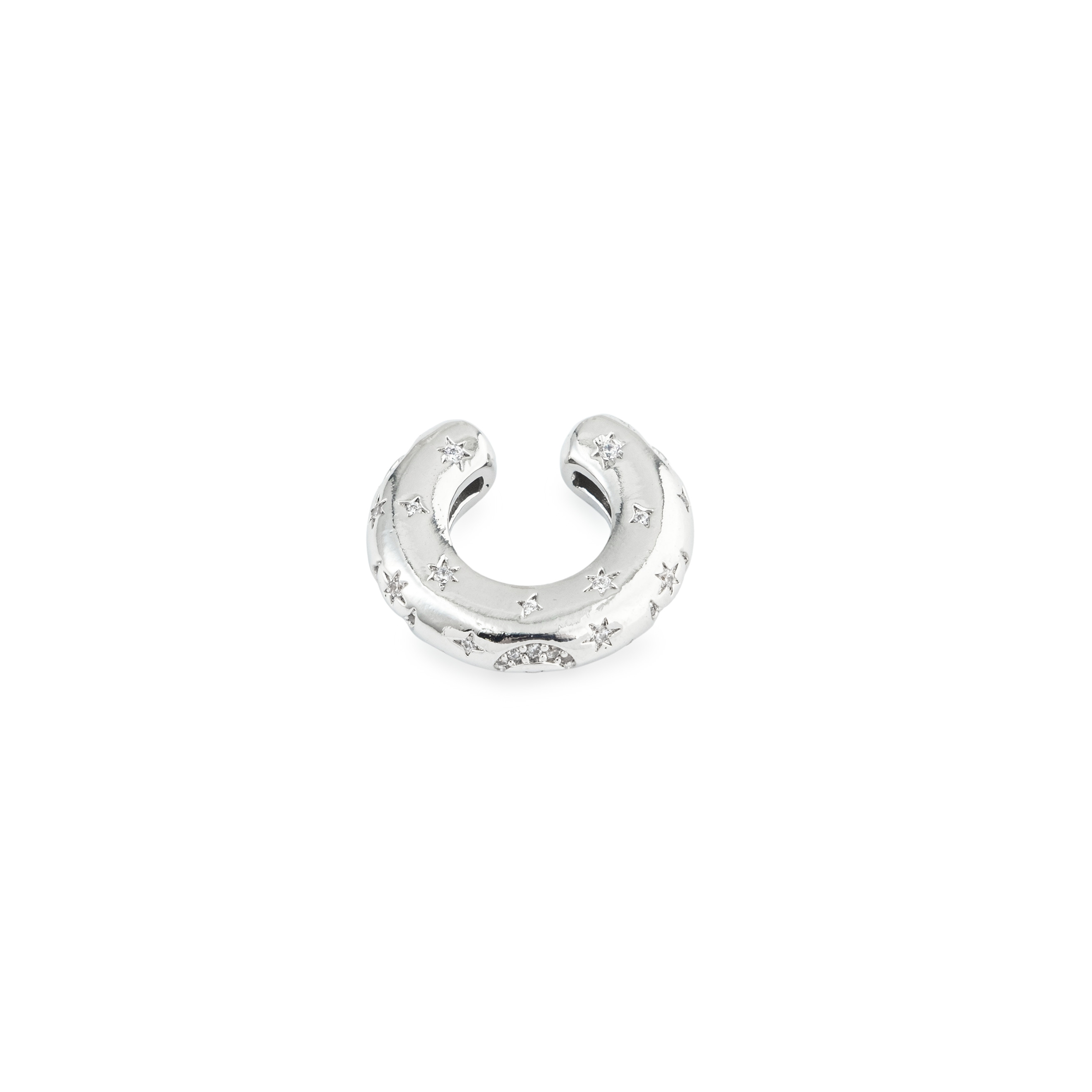 Silver cuff with a pattern of the moon and stars