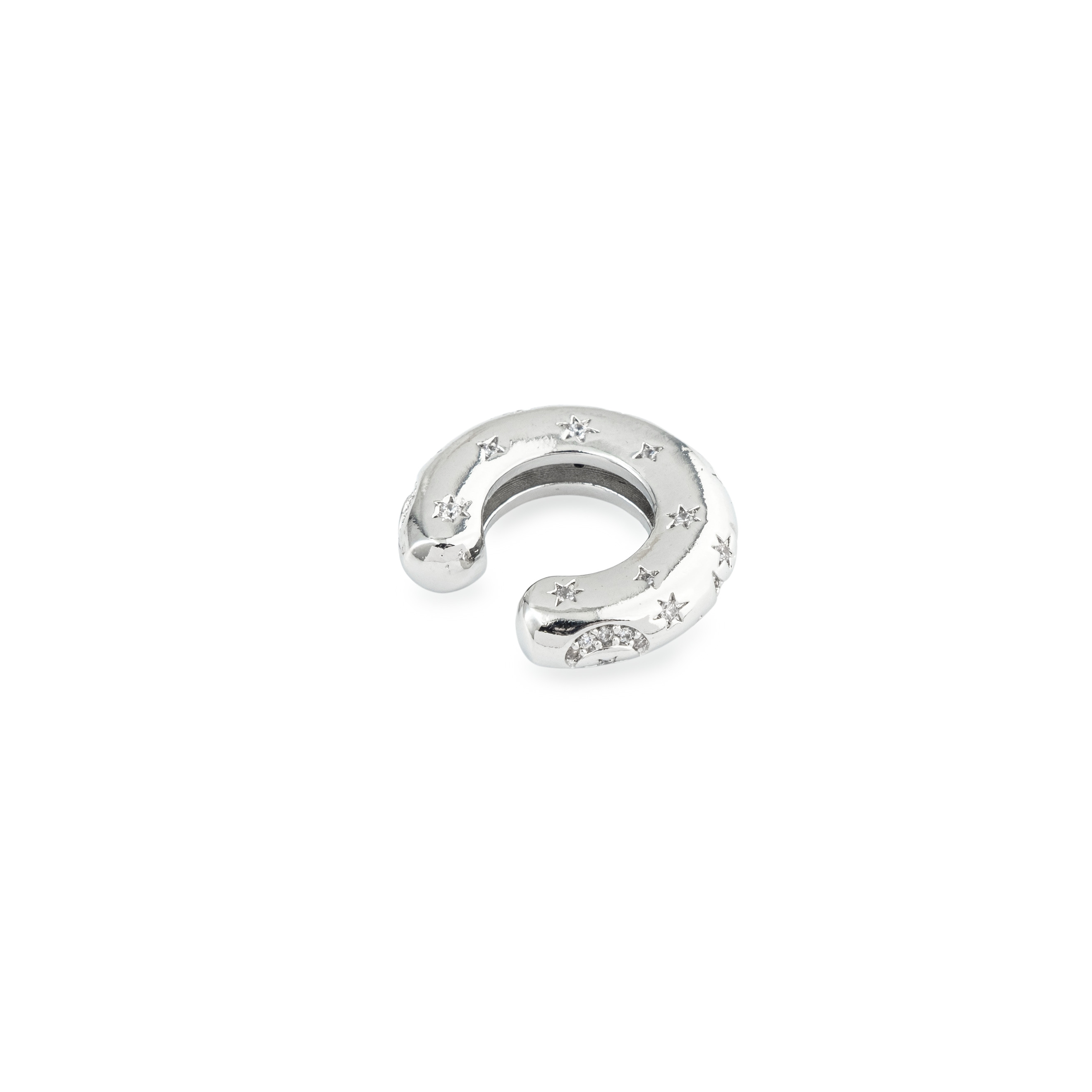 Silver cuff with a pattern of the moon and stars