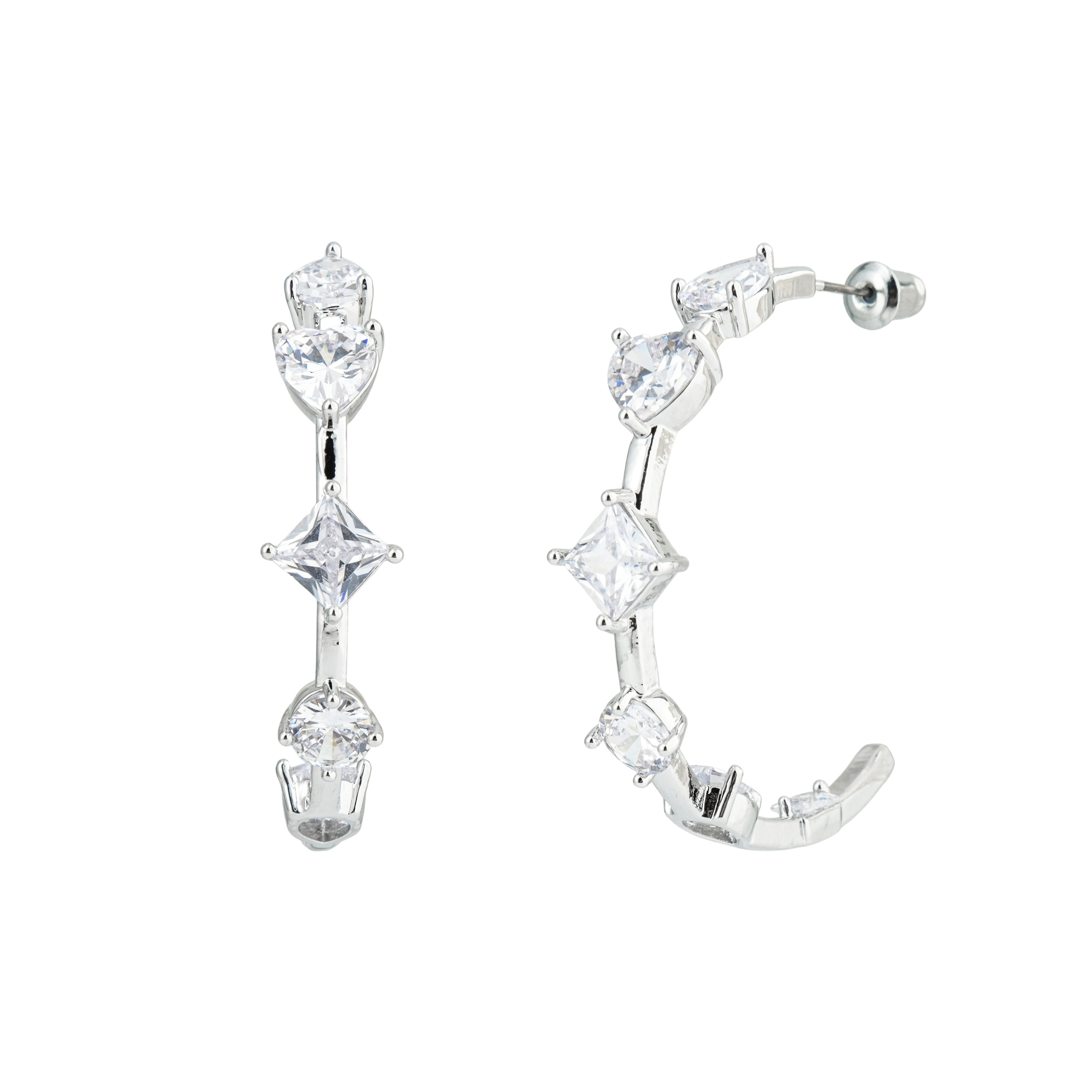 earrings with heart-shaped crystals and stars