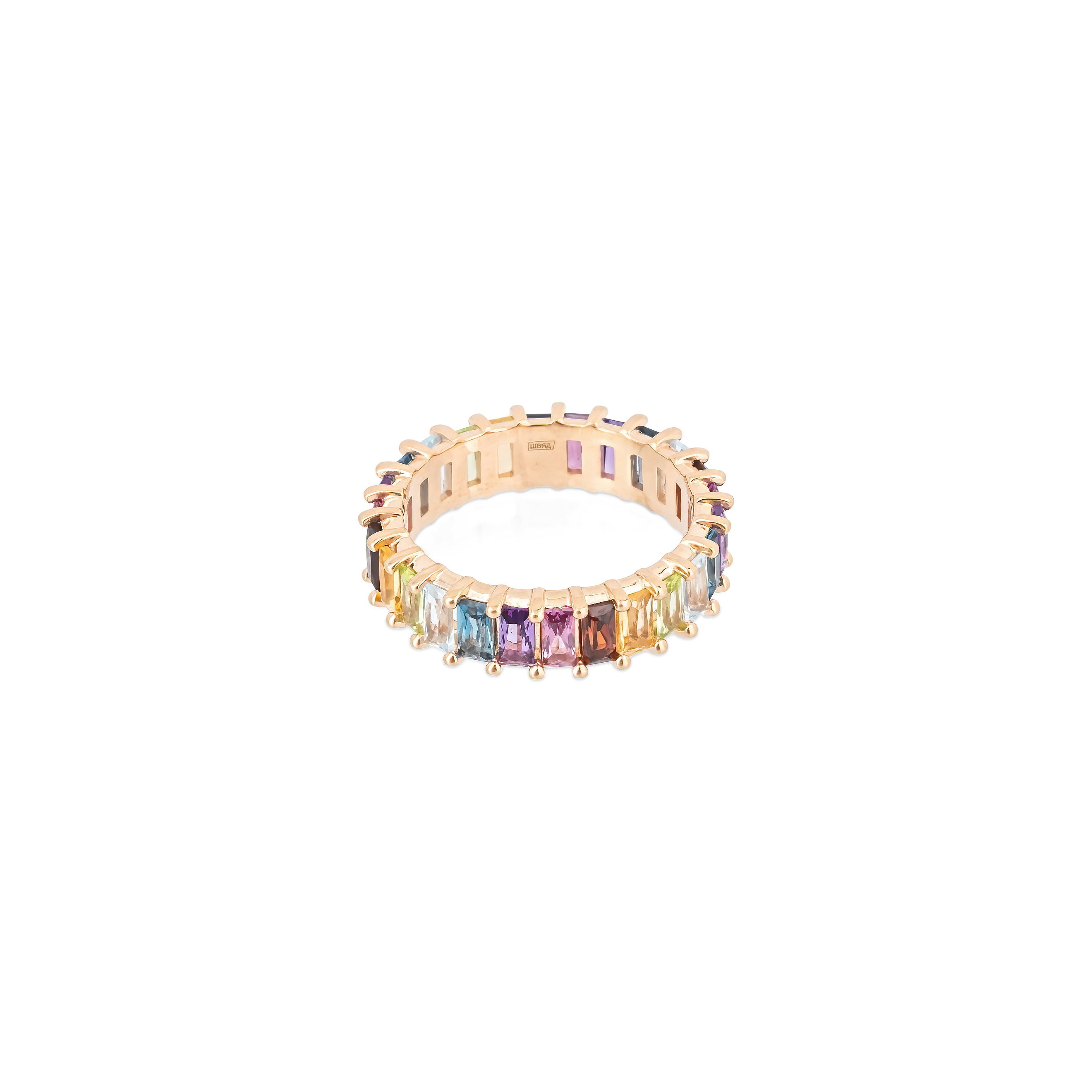 Rainbow ring made of cut stones baguette in gilding