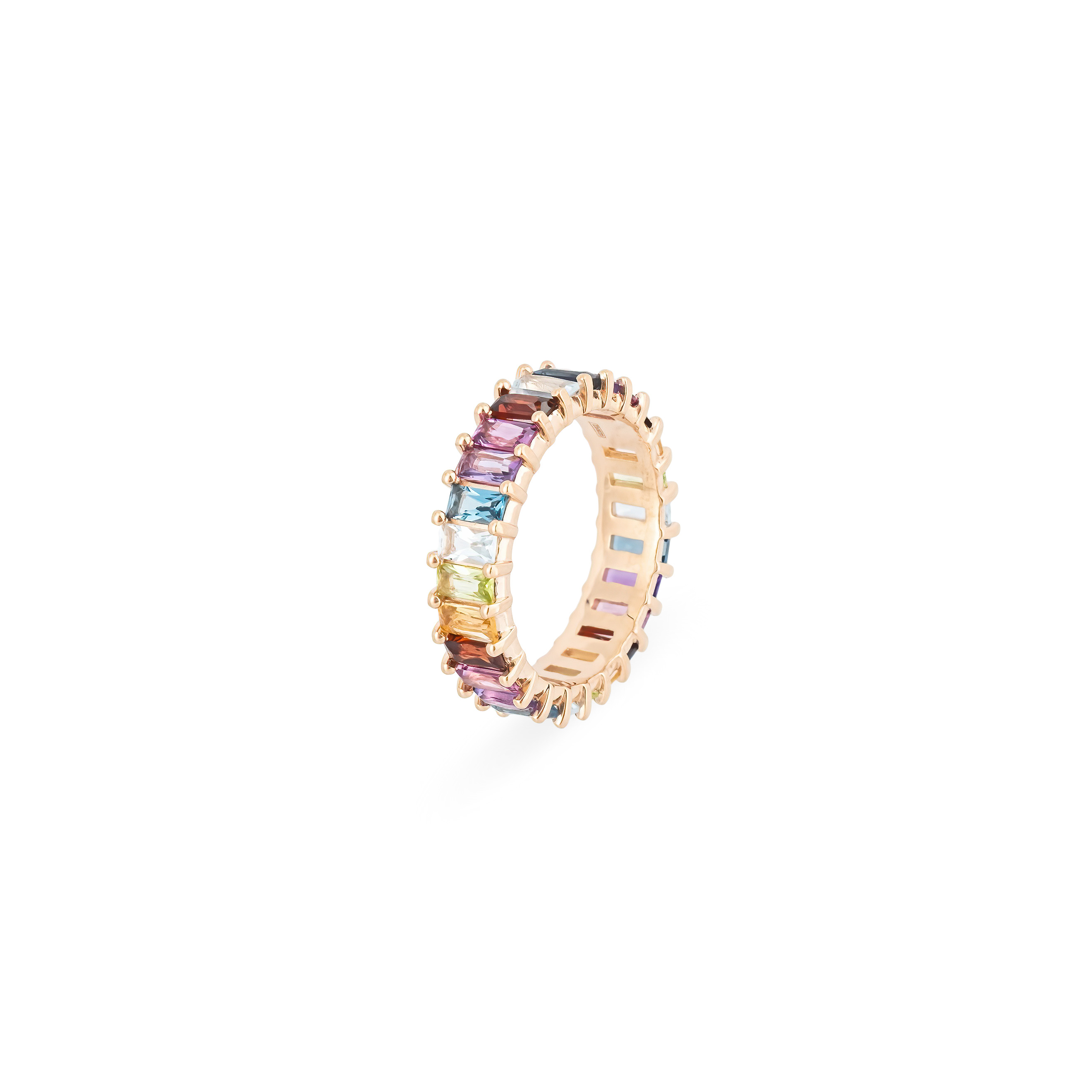 Rainbow ring made of cut stones baguette in gilding