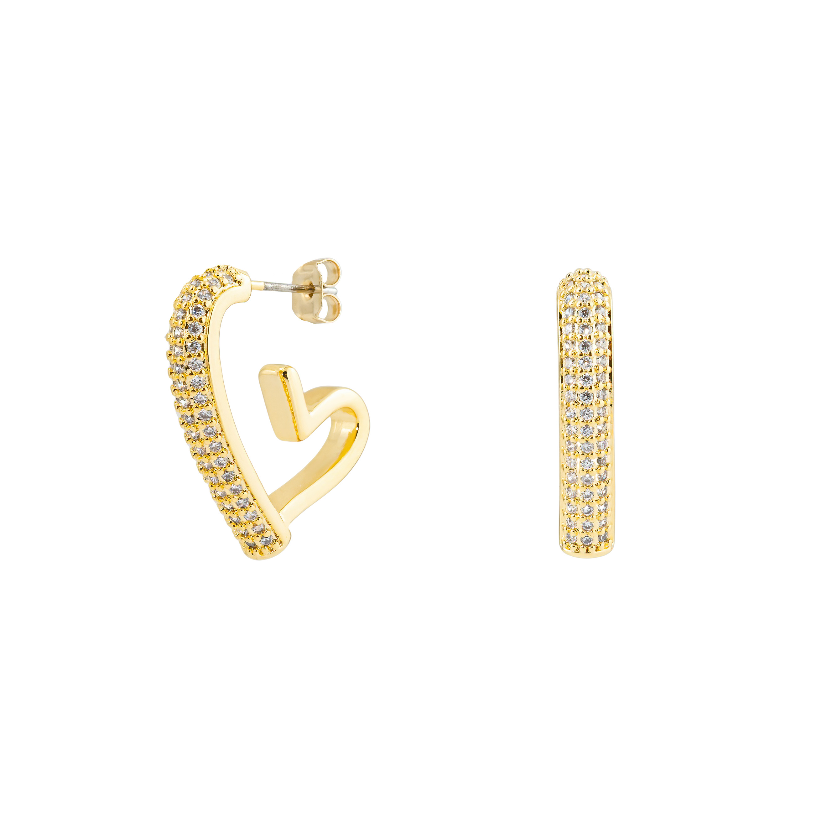 Golden heart earrings with pavé
