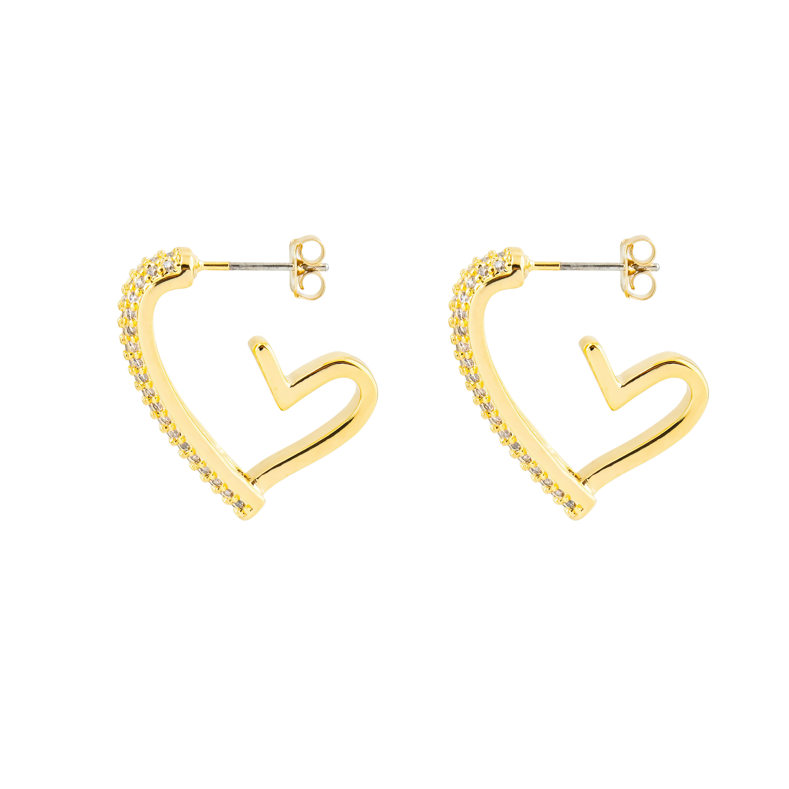 Golden heart earrings with pavé