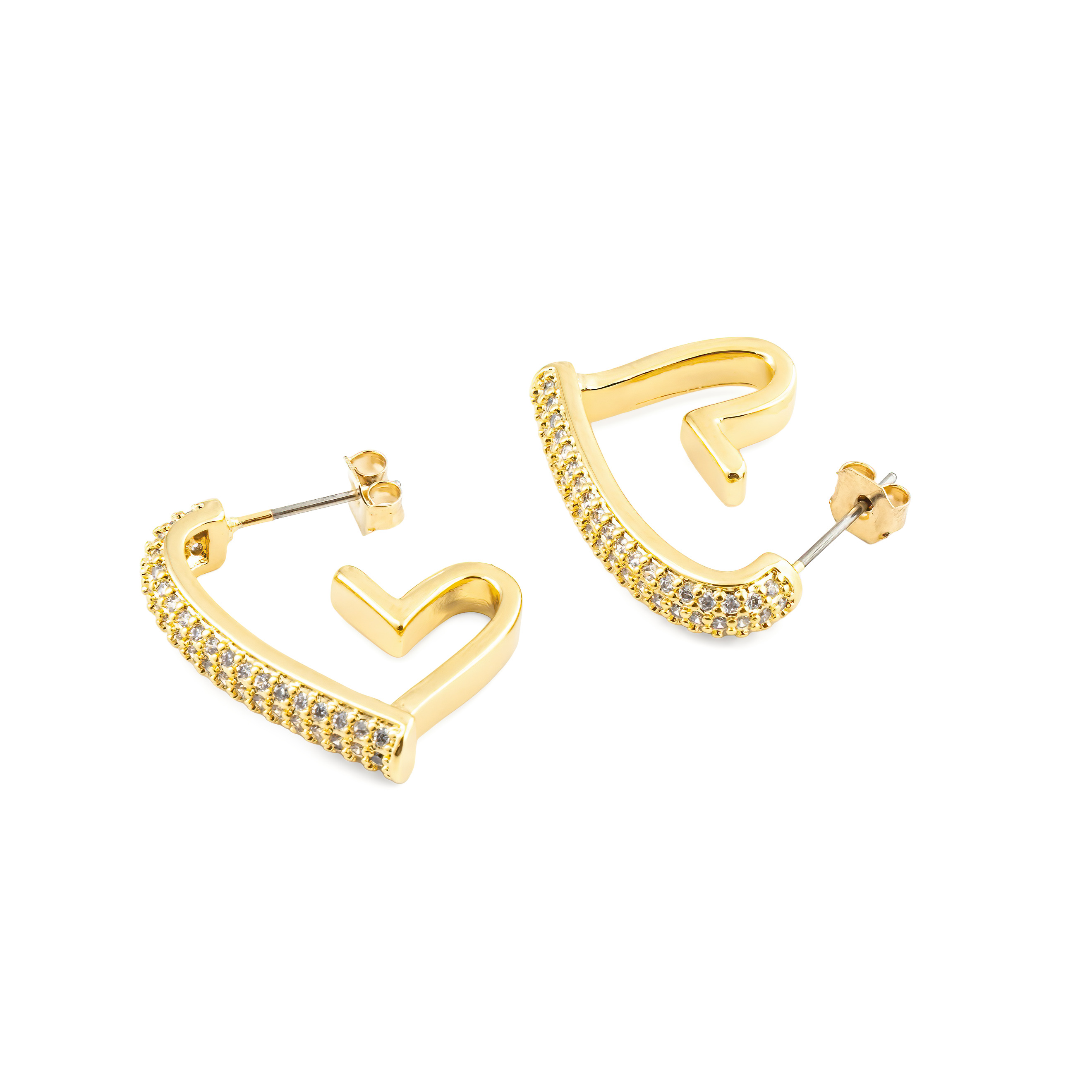Golden heart earrings with pavé