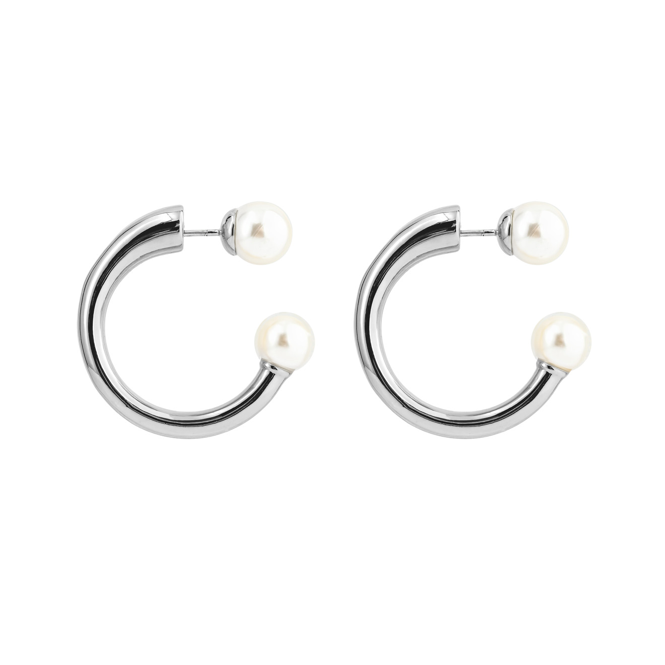 Aqua Серебристые круглые серьги-джекеты с белыми бусинами цена и фото